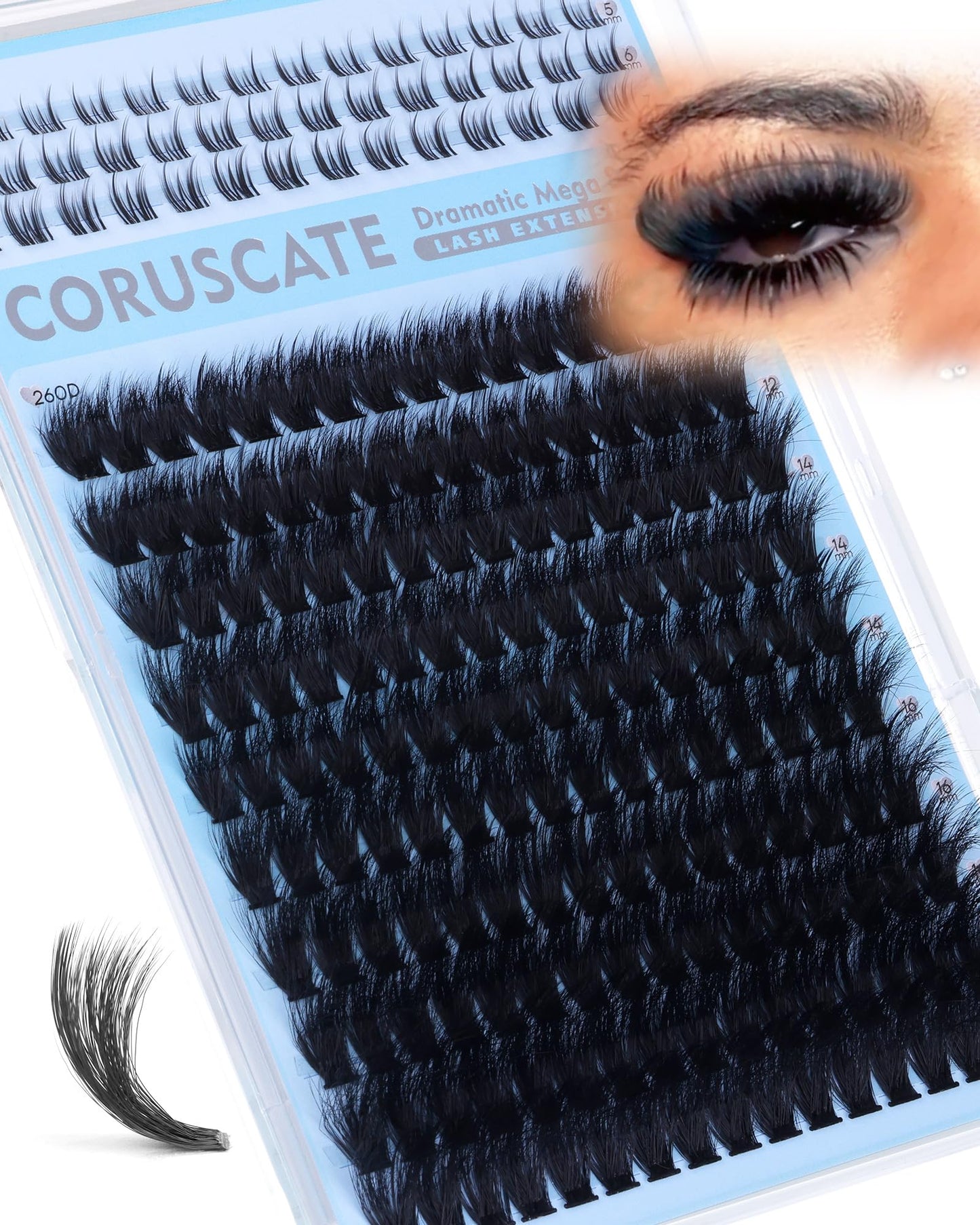 CORUSCATE 260D Lash Clusters Mink Eyelash Clusters with Bottom Lashes D Curl Cluster Eyelash Extensions Mega Volume 12-18mm Individual Lashes Full Beauty and Personal Care CORUSCATE Default Title