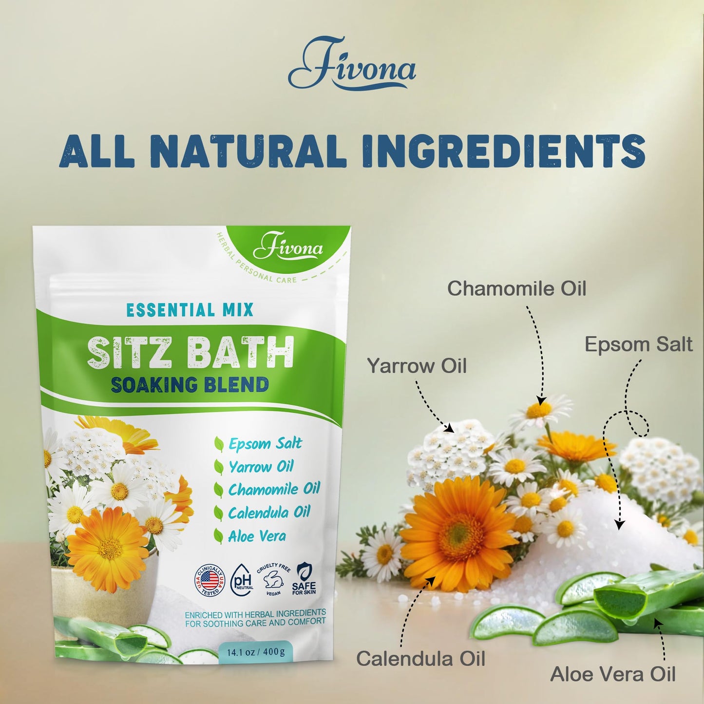 Hemorrhoid Care Postpartum Care Bartholin Cyst Relief - FIVONA Sitz Bath Salt Natural Epsom Blend with Essential Oils Soak - 14.1 oz Beauty and Personal Care FIVONA