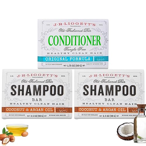 J.R.LIGGETT'S Coconut and Argan Oil Formula Shampoo Bar and Conditioner Bar 3-Pack, All-Natural, Plant-Based Solid Hair Care Set, Sulfate-Free, 2 x Beauty & Personal Care J·R·LIGGETT'S