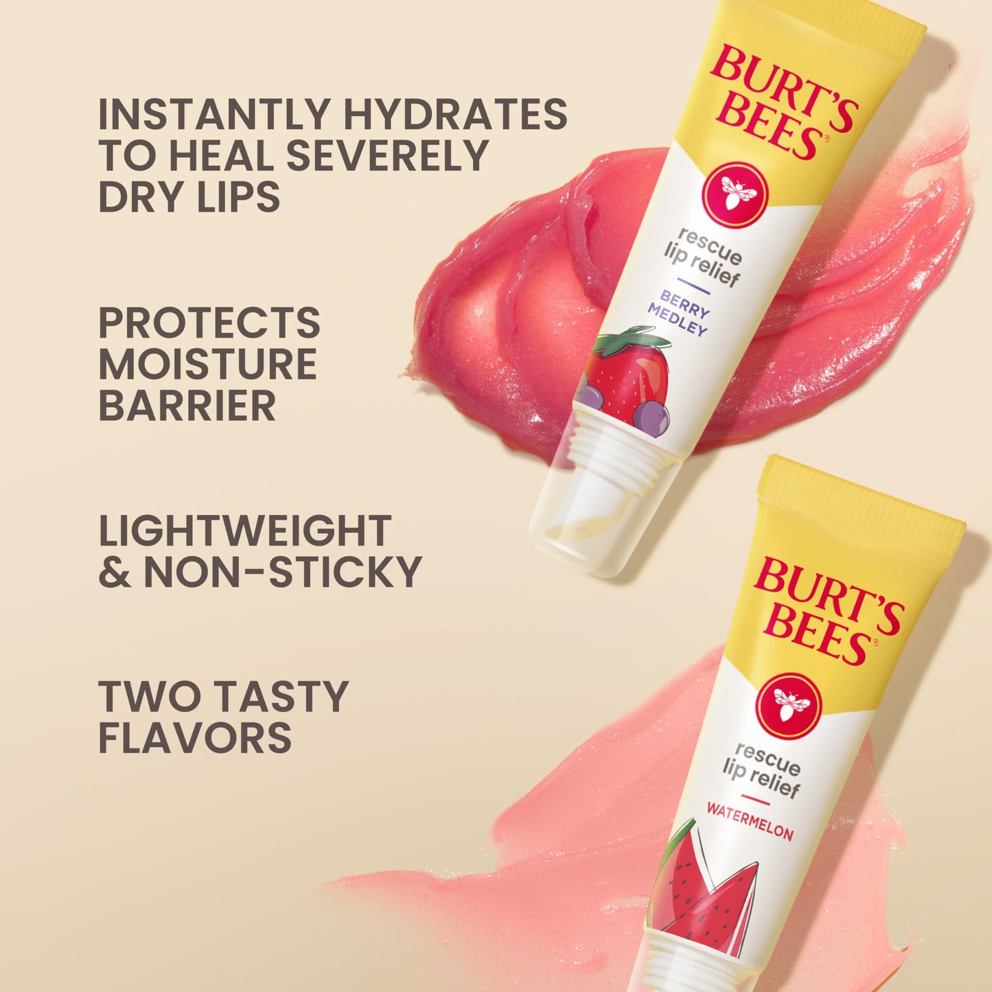 Burt's Bees Rescue Lip Relief, Watermelon & Berry Medley, Hydrating Lip Balm for Dry Cracked Lips, with Responsbily Sourced Beeswax and Shea Butter Beauty & Personal Care Burt's Bees