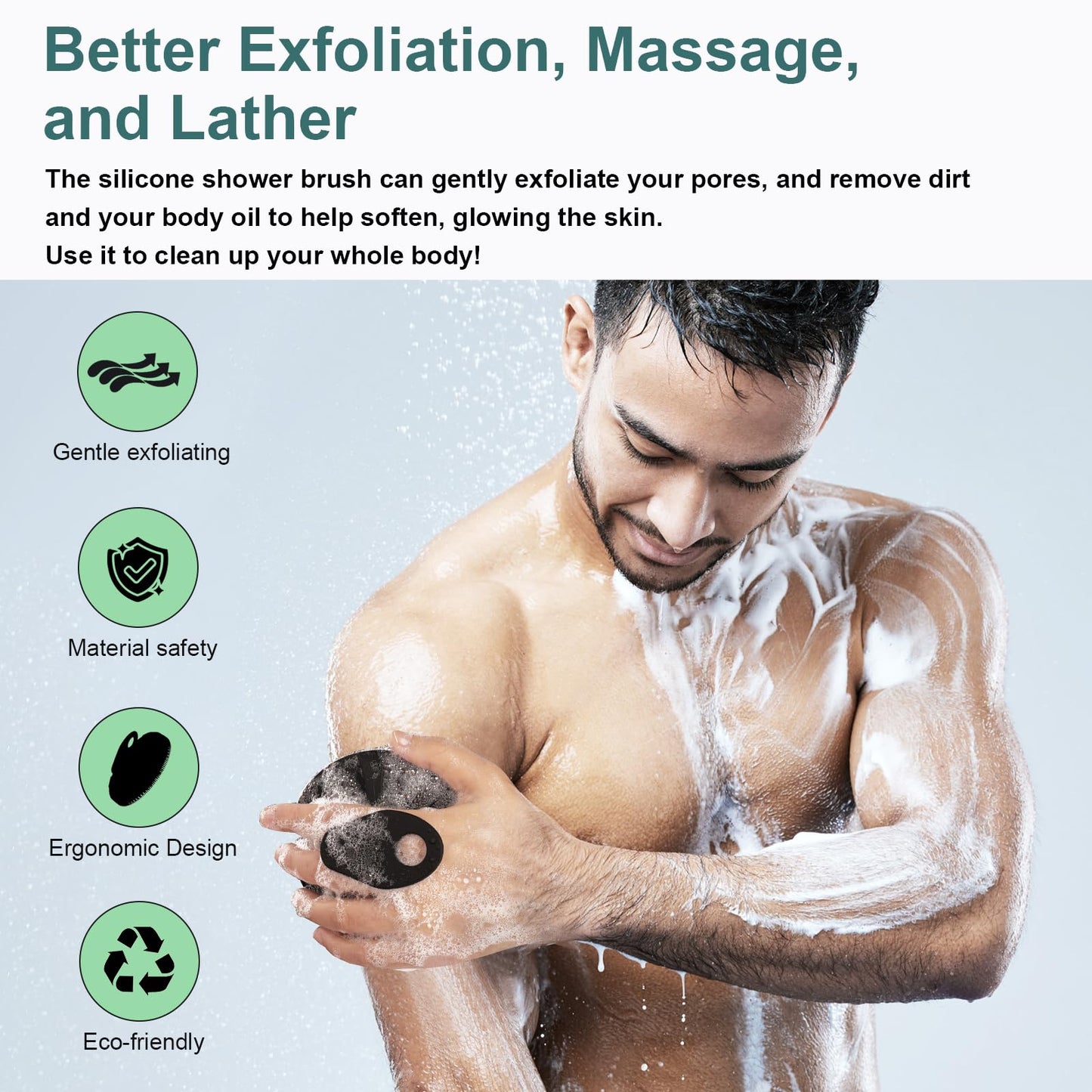 Food-Grade Silicone Body Scrubber Exfoliating & Massaging Brush, Black+Gray Beauty and Personal Care INNERNEED