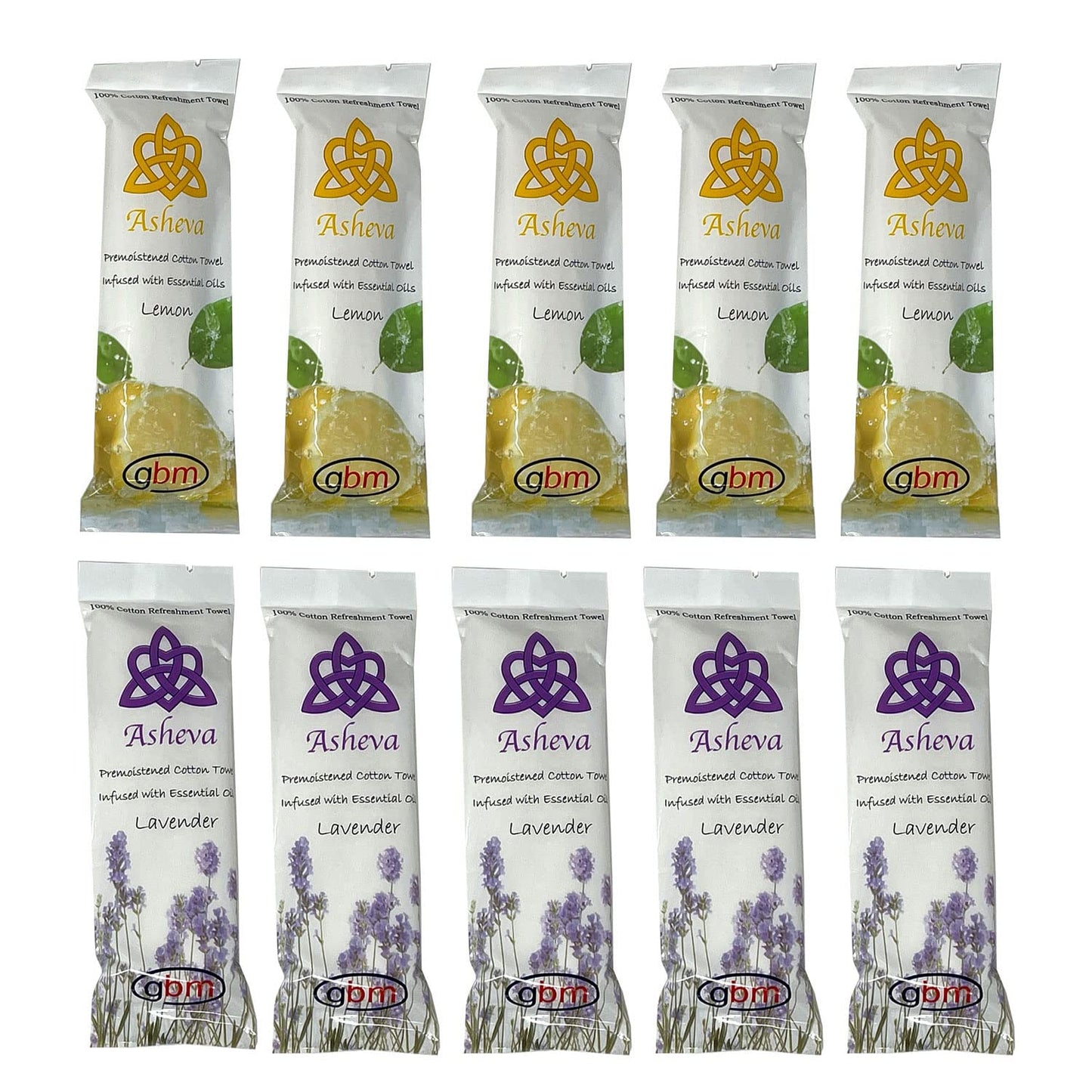 Asheva 8" x 9" Individually Wrapped Oshibori Disposable Towels - Luxurious Moist Cotton Hot/Cold Refreshment Towel - Lavender, Lemon, or Tea Tree Beauty & Personal Care GBM