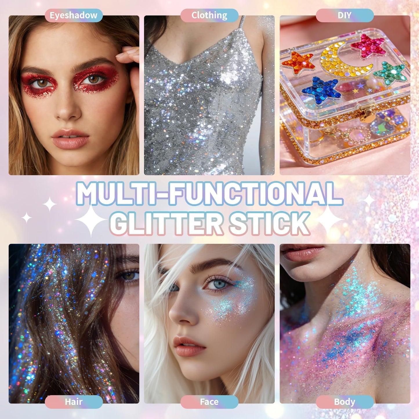 DAGEDA Galaxy Blue Body Glitter Stick,Sparkly Hair Face Glitter Makeup for Women Rave Outfit Accessories,Holographic Mermaid Glitters Face Paint Stick Beauty and Personal Care DAGEDA