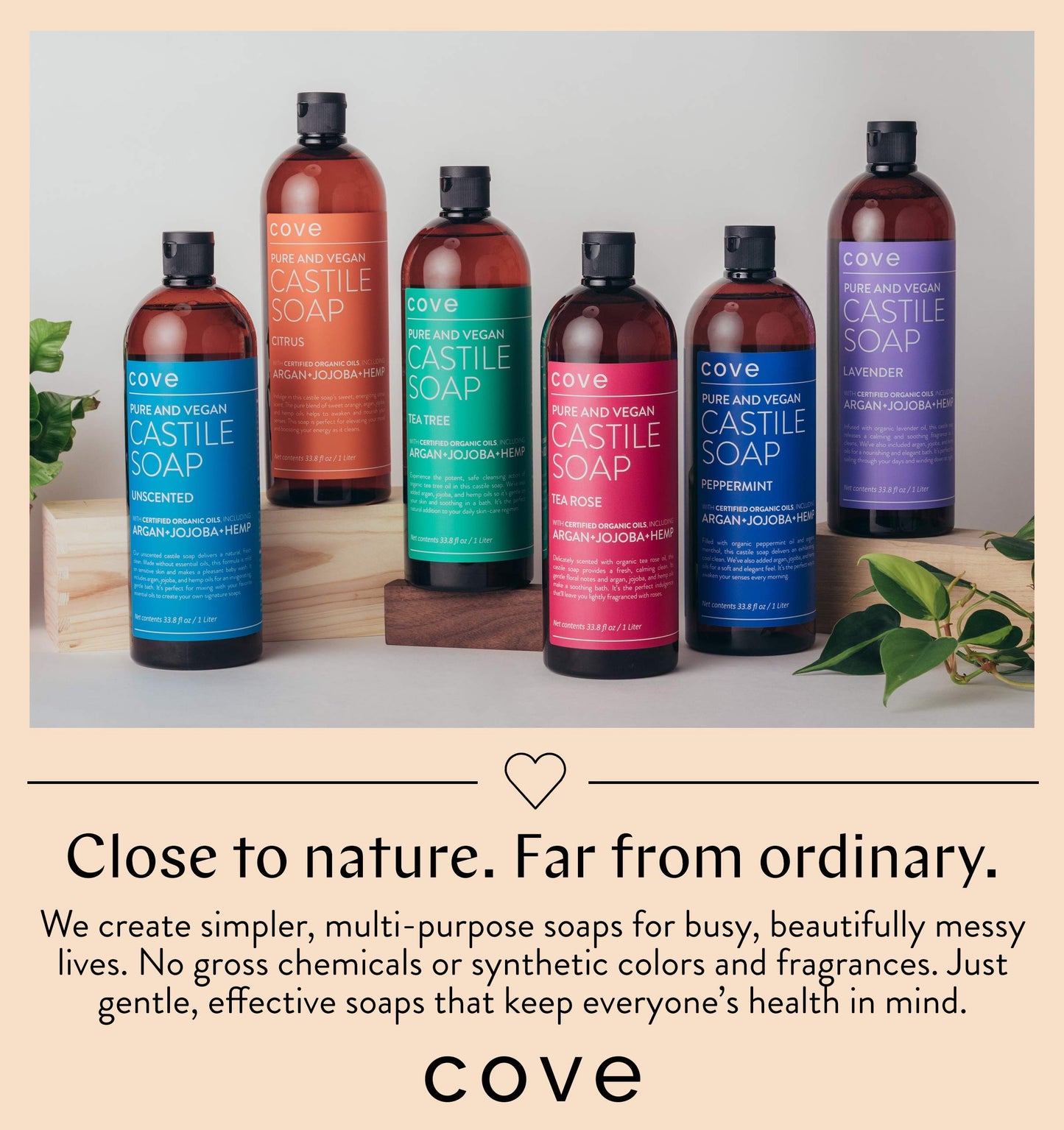 Cove Castile Soap Unscented - 1 Liter / 33.8 fl oz - Organic Argan, Jojoba, and Hemp Oils Beauty & Personal Care Cove