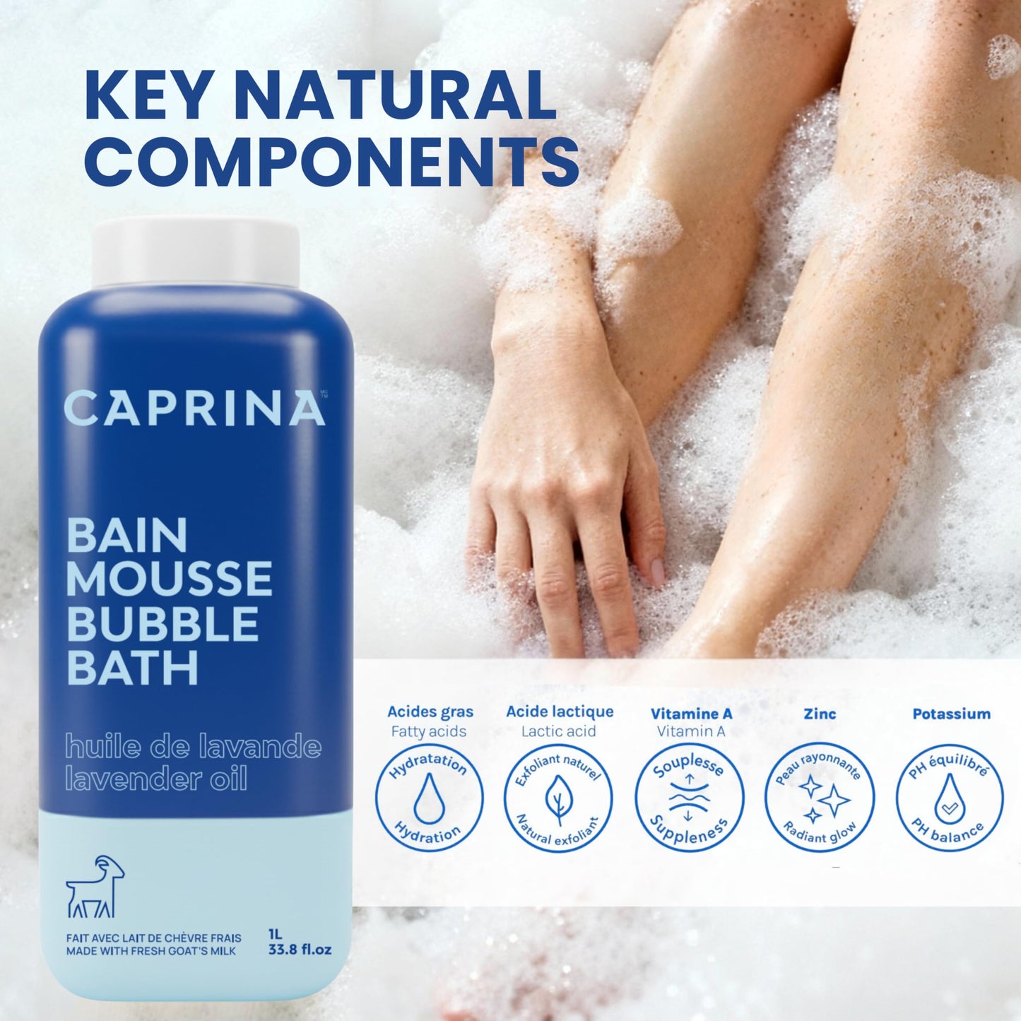 Caprina Fresh Goat’s Milk Bubble Bath, 1L, Hydrating Relaxing Foam Bath, Moisturizing and Gentle on Skin, Made in Canada (Lavender Oil) Beauty and Personal Care Caprina by Canus