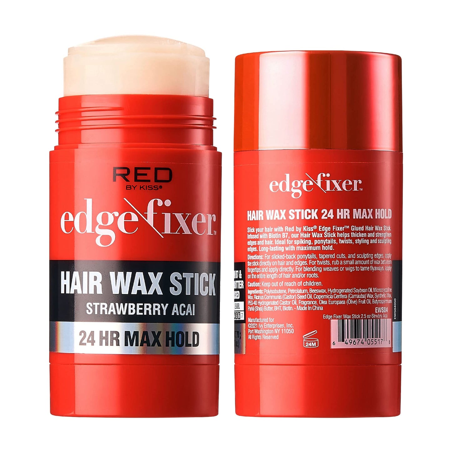 Red by Kiss Hair Wax Stick 24HR Max Hold Edge Fixer Edge Control Pomade Non-Sticky, Non-Oily Flake Free Hair Styling Wax (Strawberry Acai) Beauty & Personal Care Red by Kiss