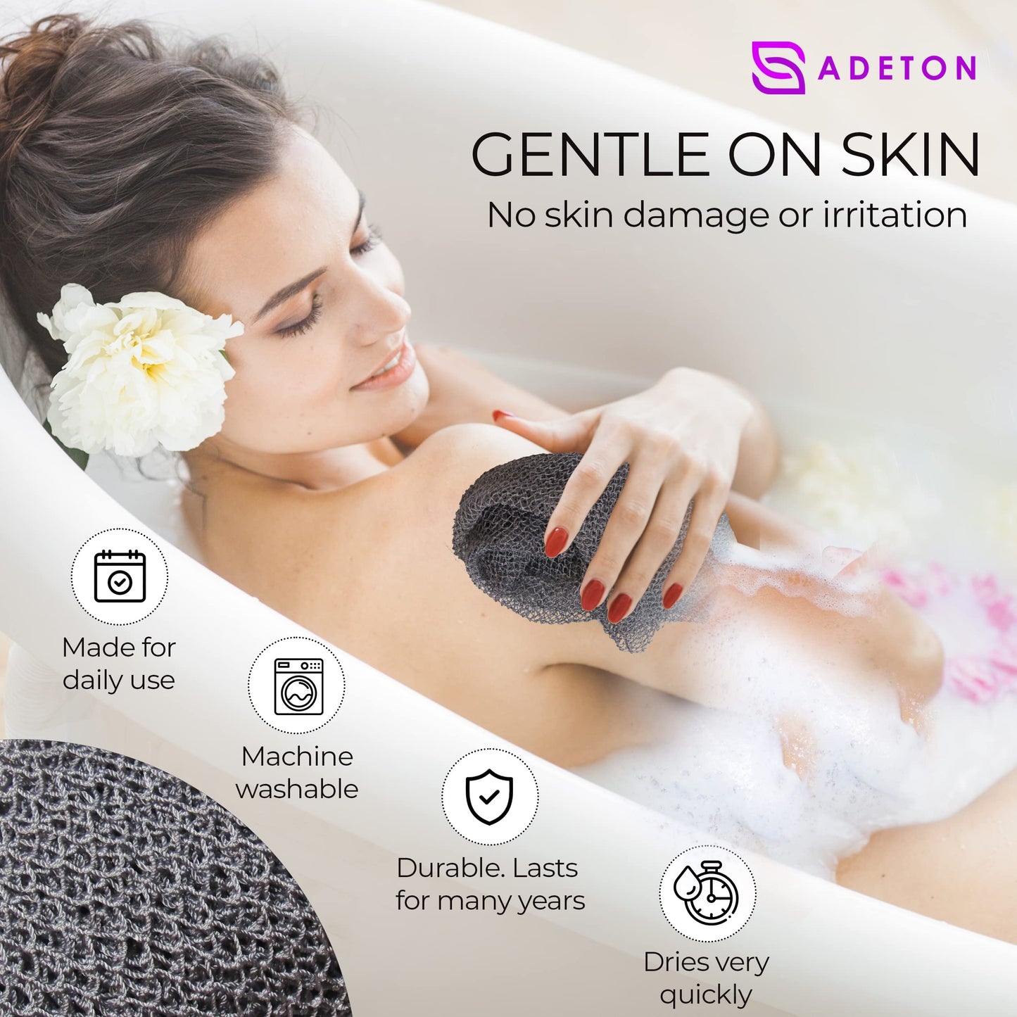 Adeton African Net Sponge, Authentic, Real, Black Owned, Exfoliating Bath Wash Cloth, Long Sponge, Body Exfoliator, Sapo, Shower Bath Accessories Beauty & Personal Care ADETON