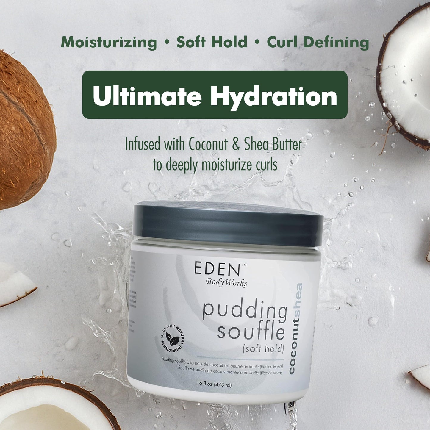 EDEN BodyWorks Coconut Shea Pudding Soufflé | Curl Cream for Curly Hair Products| Styling Cream for Soft Curls Hair Products | 16 oz Beauty & Personal Care EDEN BodyWorks