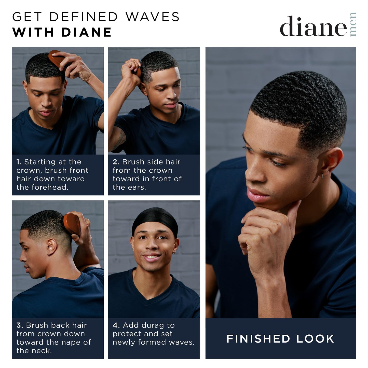 Diane Premium 100% Boar Bristle Club Wave Brush for Men and Barbers - Medium Bristles for Thick Coarse Hair - Use for Detangling, Smoothing, Wave Beauty & Personal Care Diane