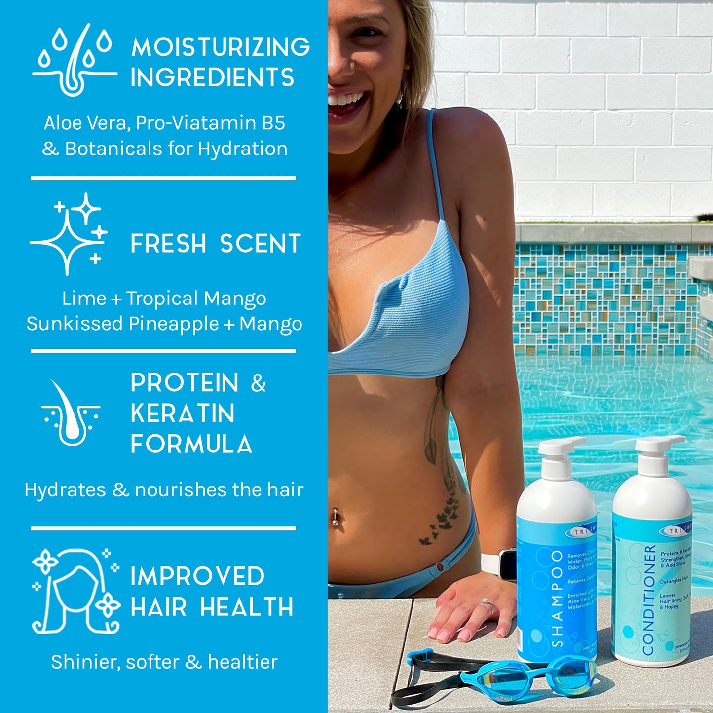 TRISWIM Hair Care Bundle | Swim Shampoo and Conditioner 32 Fl Oz Each | Professional Chlorine Removal Formula | Vegan, Paraben-Free with Aloe Vera Beauty & Personal Care TRISWIM
