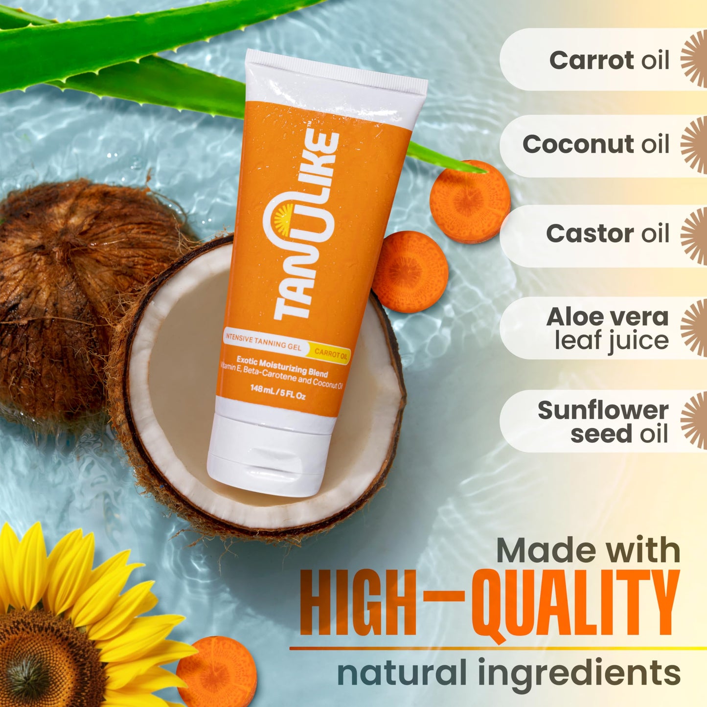 TAN U LIKE, Exotic Carrot Tanning Gel Accelerator - Advanced Moisturizing Formula with Vitamin E, Beta-Carotene, and Coconut Oil - Luxurious Coconut Beauty & Personal Care TAN U LIKE