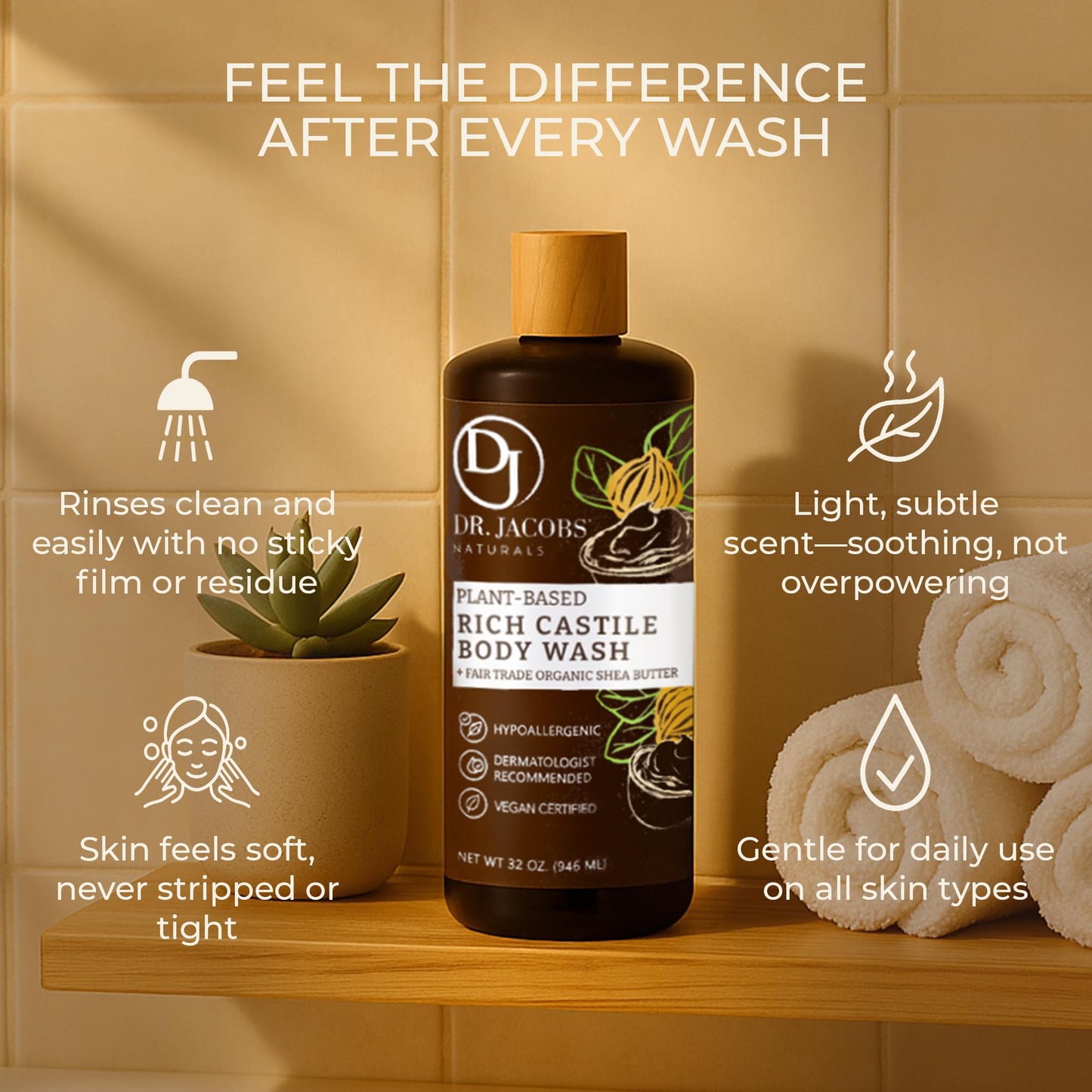 Dr. Jacobs Naturals Pure Castile Soap Liquid Body Wash, Shea Butter - Plant Based Soap Infused with Vitamin E and Aloe Vera to Moisturize Dry Beauty & Personal Care DR.JACOBS NATURALS
