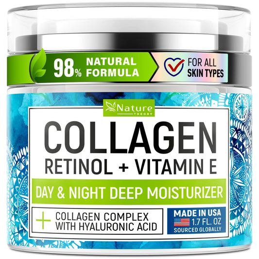 Collagen Cream for Face with Retinol & Hyaluronic Acid - Face Moisturizer for Women & Men - Skin Tightening & Firming - Anti Aging Daily Face Beauty & Personal Care NATURE THEORY