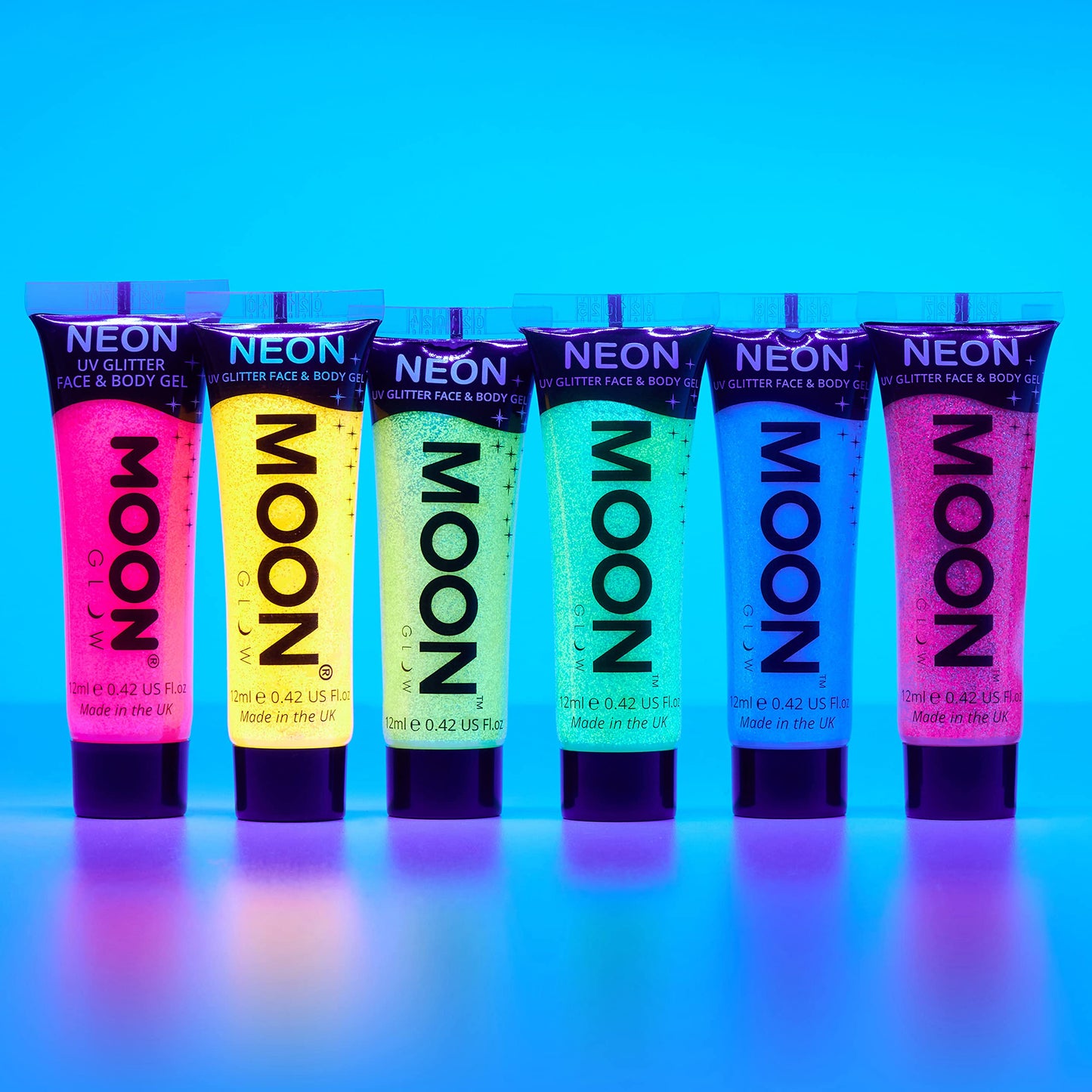 Moon Glow - Blacklight UV Glitter Face & Body Gel - 0.42oz Set of 6 - Blacklight Face Paint - glows brightly under Blacklight Beauty & Personal Care Moon Glow