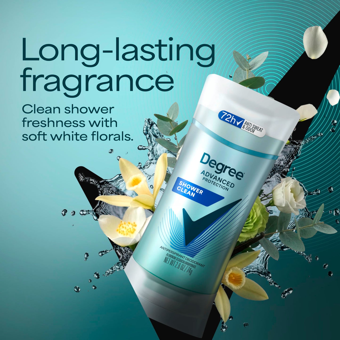 Degree Advanced Protection Antiperspirant Deodorant Shower Clean for 72-Hour Sweat & Odor Control for Women, with Body Heat Activated Technology, 2.6 Beauty and Personal Care Degree