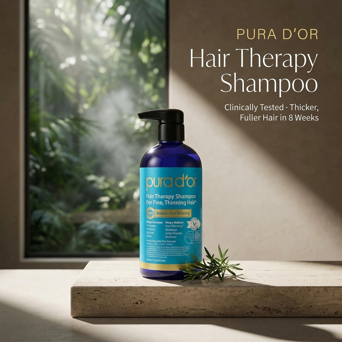 PURA D'OR Hair Thinning Therapy Biotin Shampoo ORIGINAL Herbal Scent, 16oz
