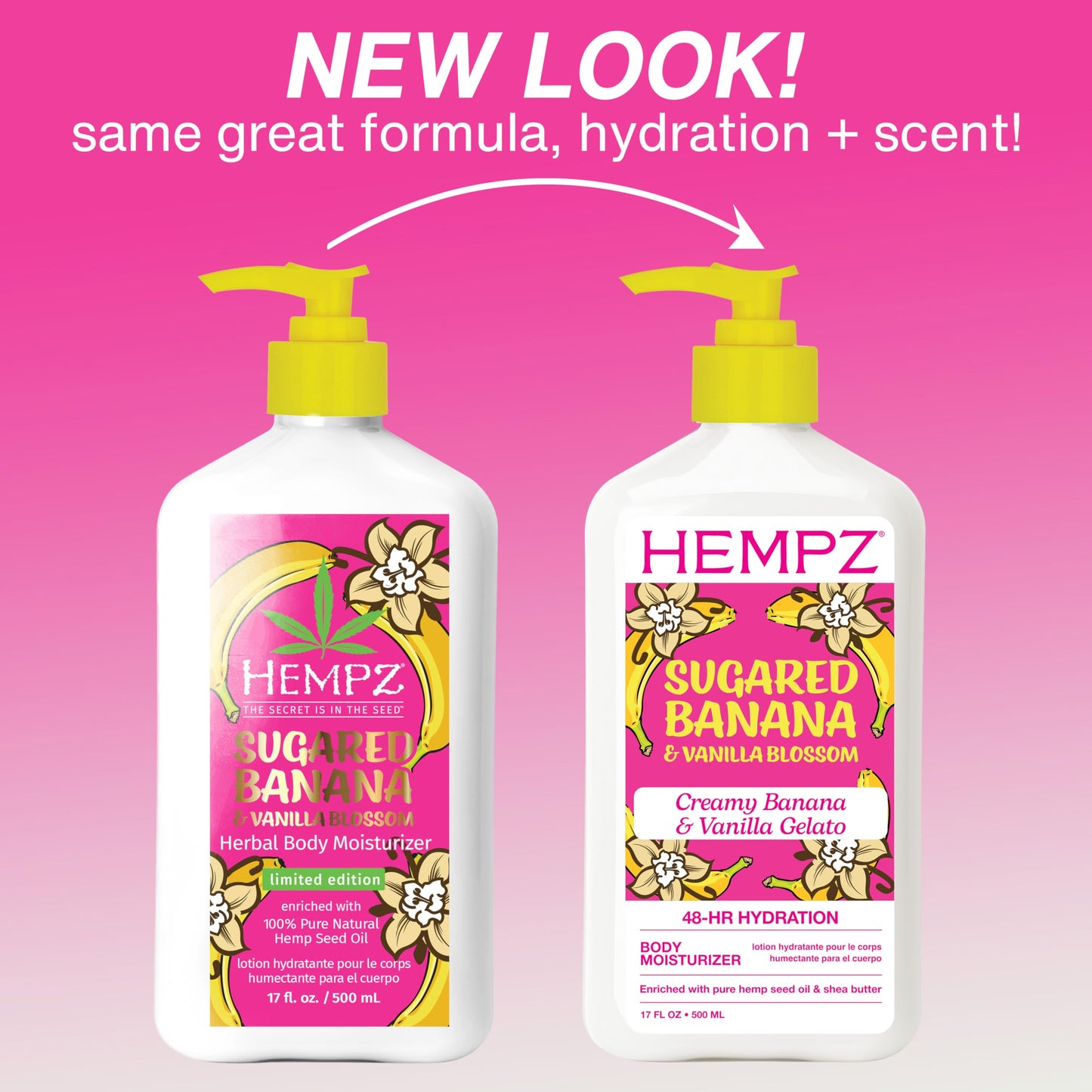 Hempz Sugared Banana & Vanilla Blossom Body & Hand Lotion, Ultra Hydrating Moisturizer for Men and Women, 17 oz Beauty & Personal Care Hempz