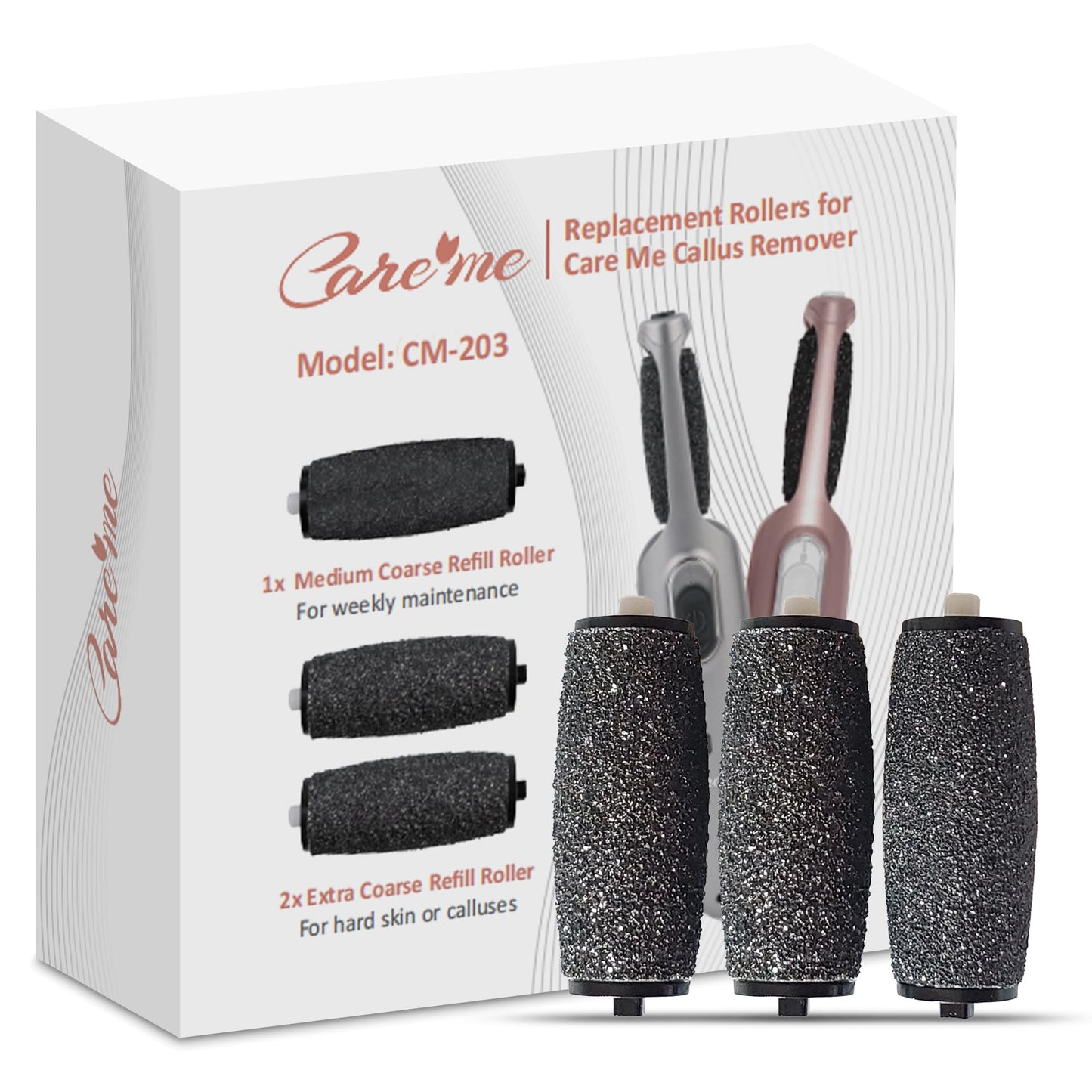 Extra Coarse Refill Rollers for CARE ME Electric Foot Callus Remover CM-203 - 2 Super Coarse and 1 Medium Coarse Replacement Heads for Dead, Hard Skin Beauty & Personal Care Care me