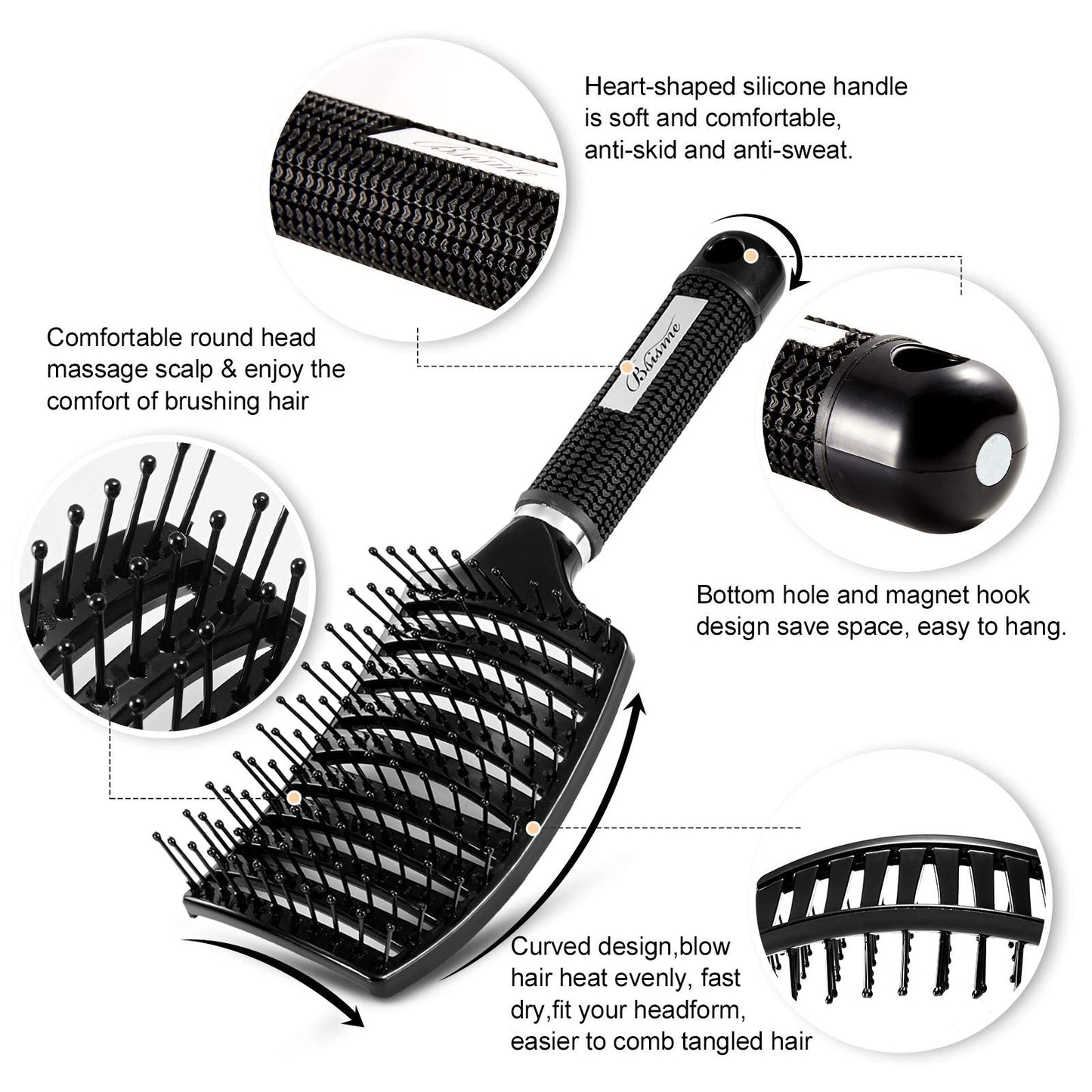 Hair Brush, Curved Vented Detangler Brush Faster Blow Drying for Women, Men Beauty and Personal Care Bsisme
