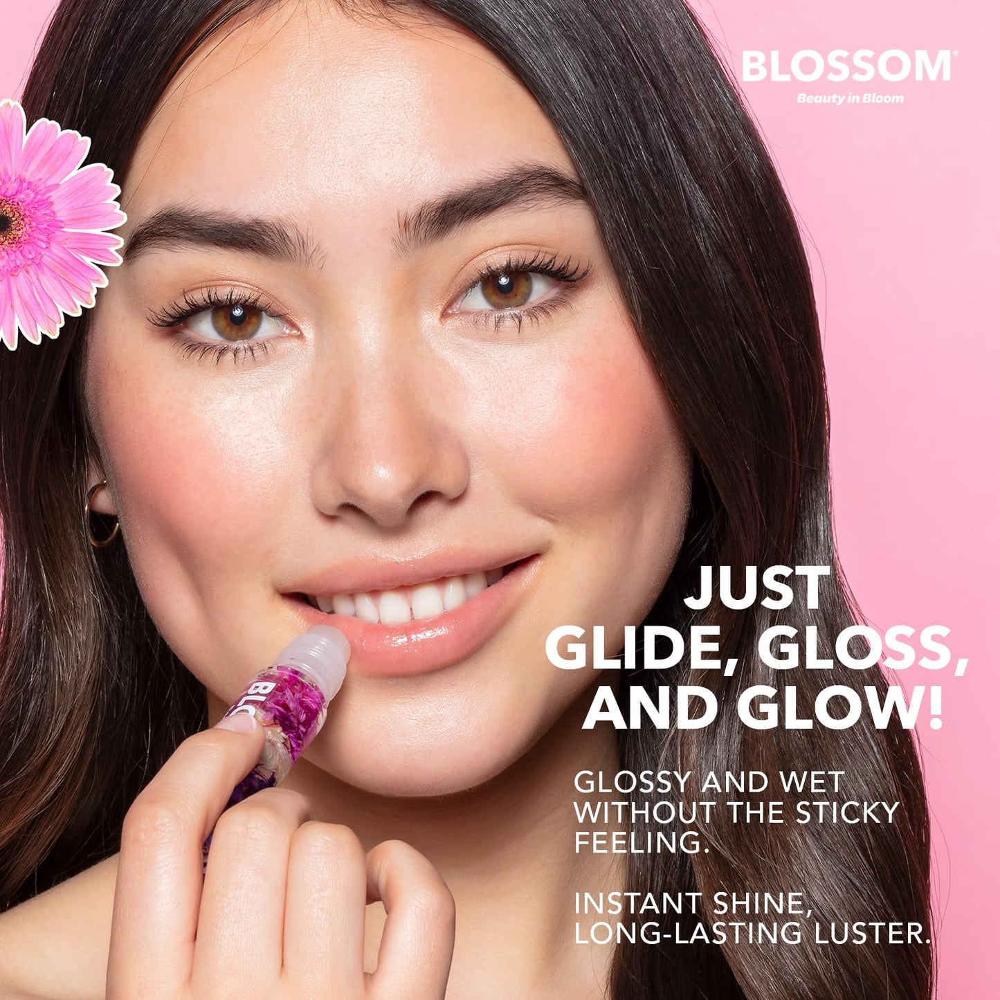 Blossom Roll on Lip Gloss, Scented Clear High Shine Moisturizing Lip Oil, Non Sticky, Infused with Real Flowers, Made in USA, 0.2oz, Raspberry Beauty & Personal Care Blossom