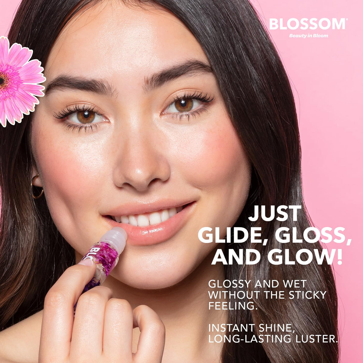 Blossom Roll on Lip Gloss, Scented Clear High Shine Moisturizing Lip Oil, Non Sticky, Infused with Real Flowers, Made in USA, 0.2oz, Raspberry Hemp Beauty & Personal Care Blossom