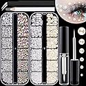 Flat Back Rhinestones&Pearls Kits Round Glass Crystal AB&Transparent White Gems+White&Beige Pearls with Quick Dry Makeup Glue+Picker Pencil+Tweezer Beauty & Personal Care BELLEBOOST