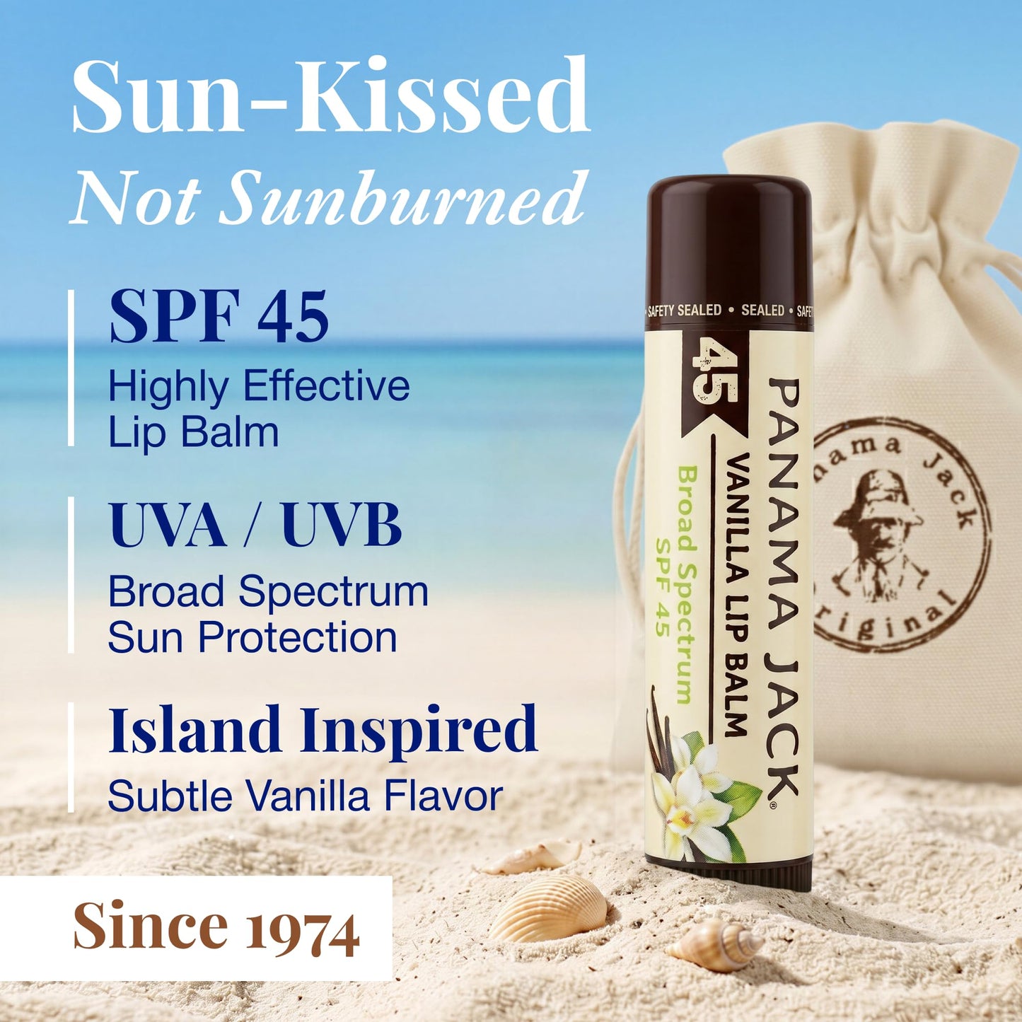 Panama Jack Sunscreen Lip Balm - SPF 45, Broad Spectrum UVA-UVB Sunscreen Protection, Prevents & Soothes Dry, Chapped Lips, Vanilla, 12-pack Beauty and Personal Care Panama Jack