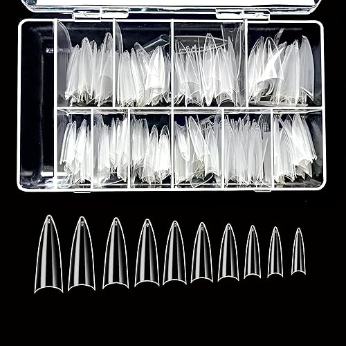 VIVACE Clear Long Stiletto 500pcs Artificial Fake Gel Nail Tips,10 Sizes With Clear Plastic Case For Nail Salon Beauty & Personal Care Vivace
