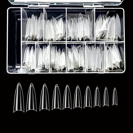 VIVACE Clear Long Stiletto 500pcs Artificial Fake Gel Nail Tips,10 Sizes With Clear Plastic Case For Nail Salon Beauty & Personal Care Vivace