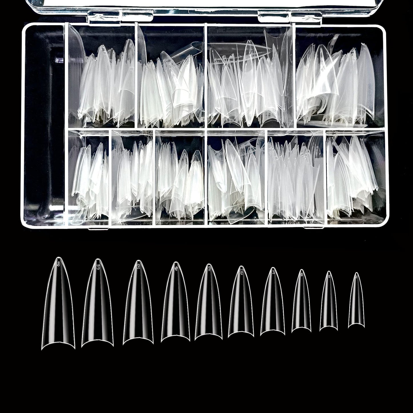 BeYou Clear Long Stiletto 500pcs False Fake Gel Nail Tips,10 Sizes With Clear Plastic Case For Nail Salon Nail Shop Beauty & Personal Care BeYou