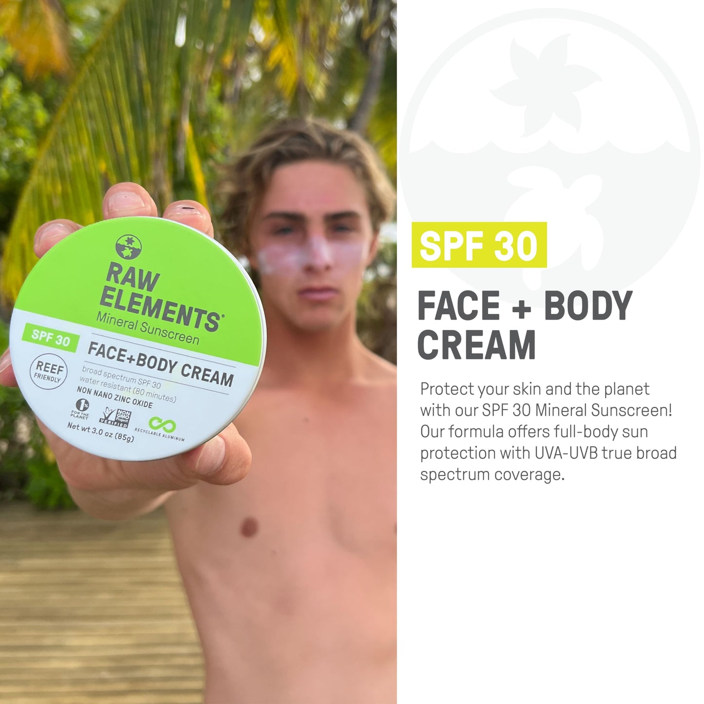 Raw Elements Face and Body Mineral Sunscreen SPF 30 Tin, Organic Sunblock Daily Protection, Non Toxic Reef Safe, Water Resistant, Cruelty Free Beauty & Personal Care Raw Elements
