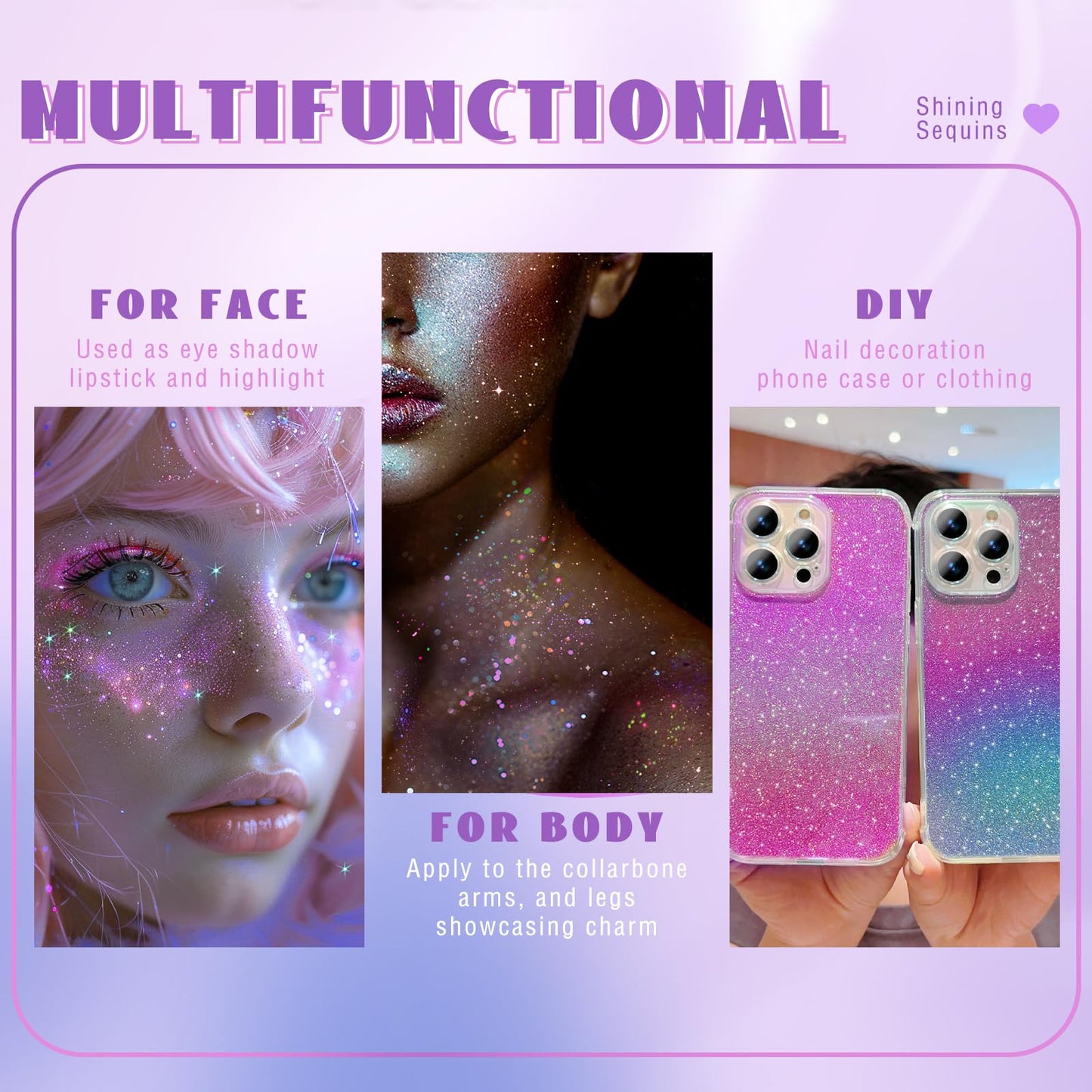 HOSAILY Roll-on Holographic Body Glitter Gel for Face Hair, Chameleon Color Changing Glitter Gel Under Light, Chunky Mermaid Sequins Festival Party Beauty and Personal Care HOSAILY