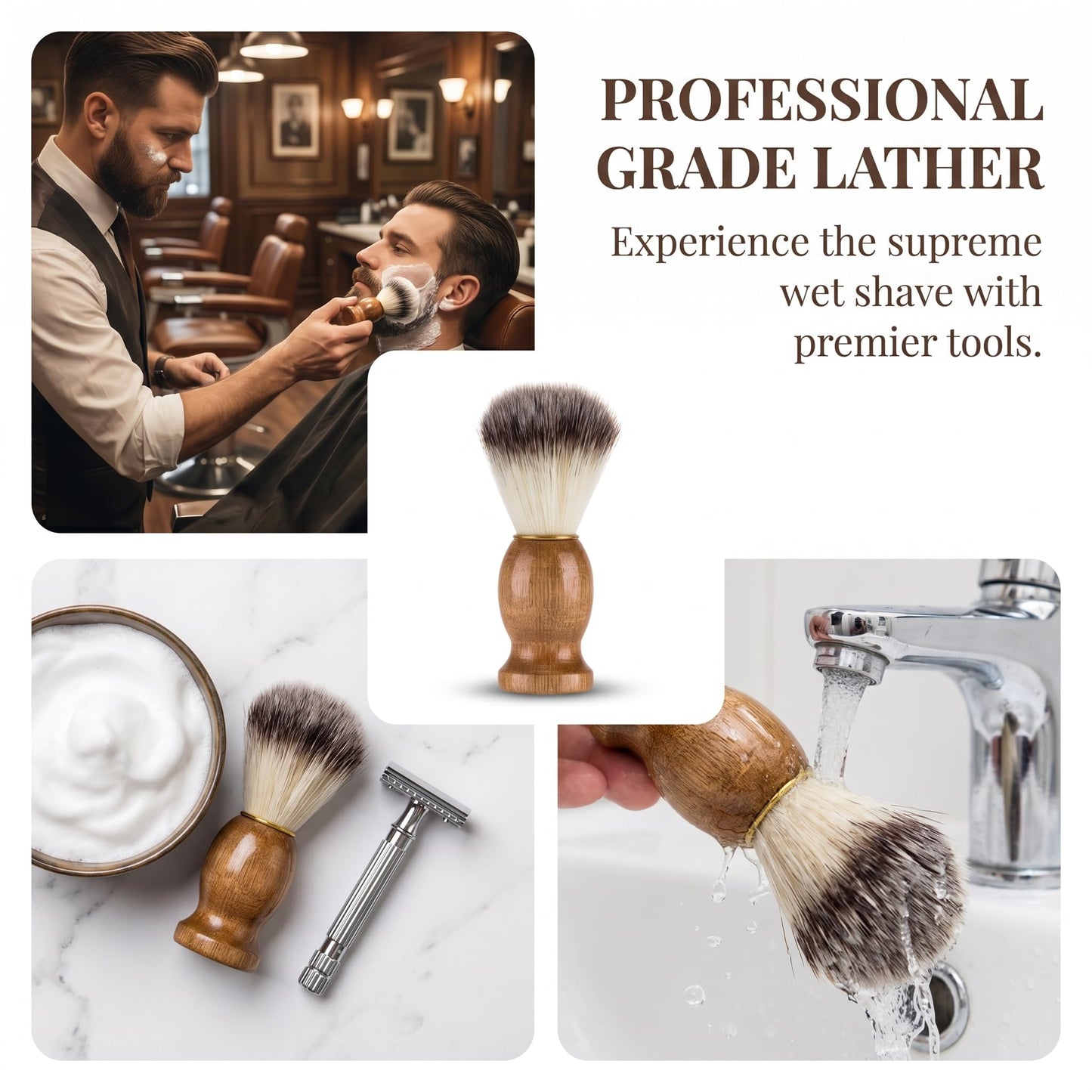 10 Pcs Shaving Brush for Men, Wood Handled Shave Brush for Wet Shave, Beard Grooming Tool for Professional Salon, Soft Bristle Shaving Cream Brush Beauty and Personal Care KALLORY