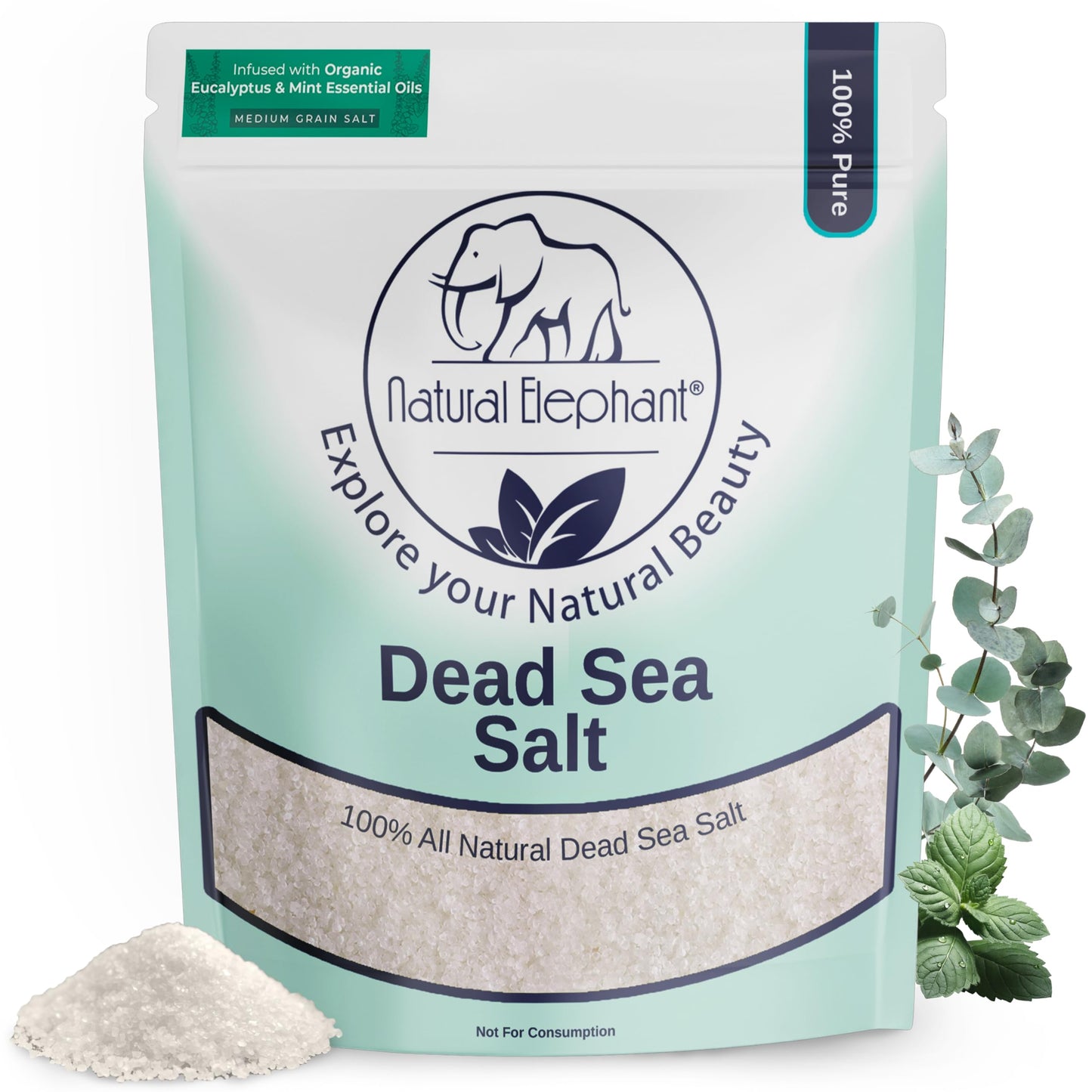 Natural Elephant Dead Sea Eucalyptus Mint Bath Salt - Bathing and Foot Soak for Energizing and Refreshing 100% Pure with Organic Eucalyptus Mint Beauty and Personal Care Natural Elephant