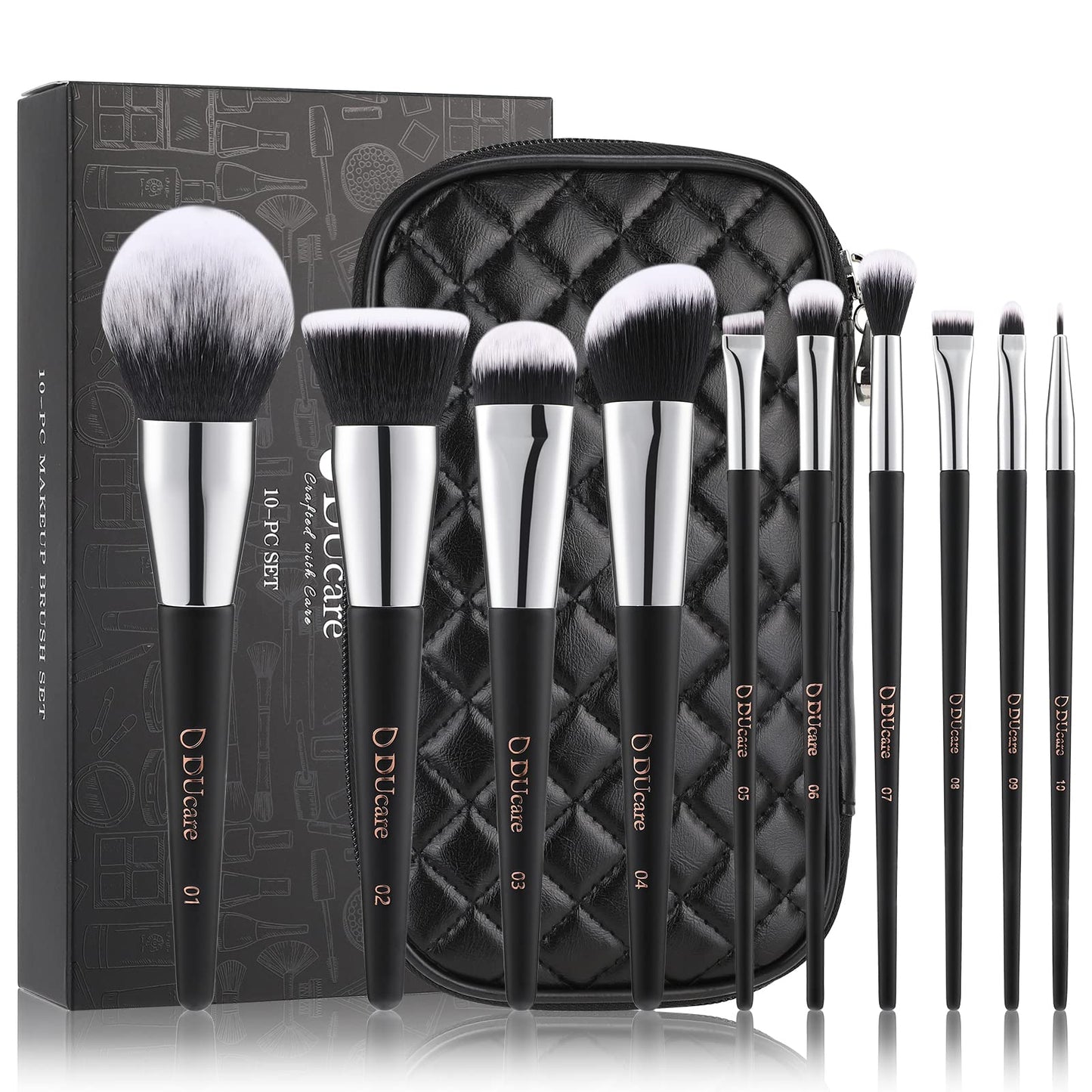 DUcare Makeup Brushes with Case 10Pcs Travel Makeup Brushset Women Gift Premium Synthetic Kabuki Foundation Blending Brush Face Powder Blush Beauty & Personal Care DUcare