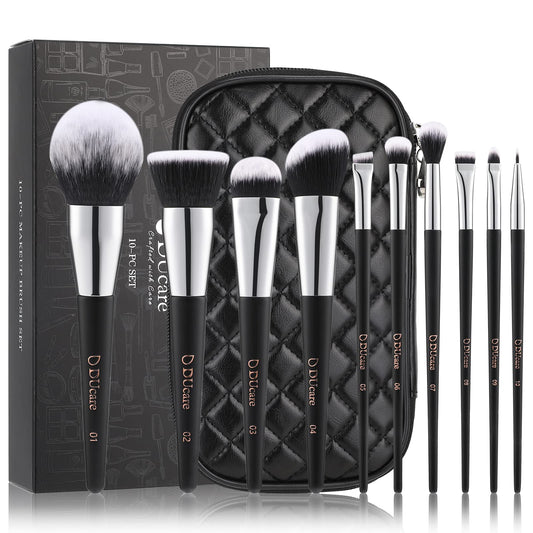 DUcare Makeup Brushes with Case 10Pcs Travel Makeup Brushset Women Gift Premium Synthetic Kabuki Foundation Blending Brush Face Powder Blush Beauty & Personal Care DUcare