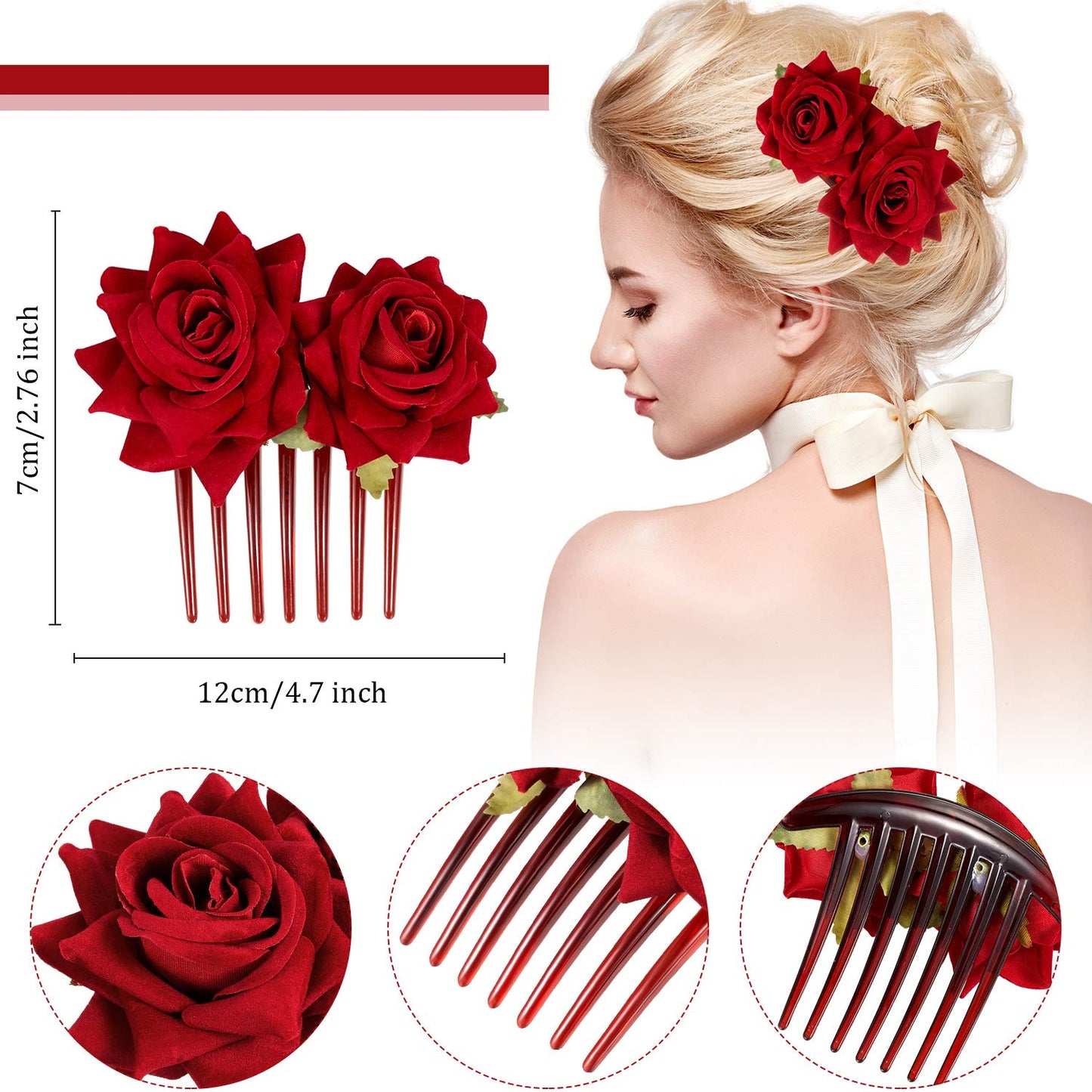 4 Pieces Rose Flower Hair Clip Big Rose Brooch Floral Clips Mexican Flower Hair Accessories for Woman Flamenco Dancer Bridal Party Wedding Beauty & Personal Care WILLBOND