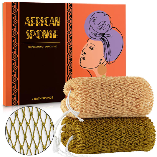 African Net Sponge Authentic - African Exfoliating Net Sponge Real African Wash Cloth - African Bath Sponge Loofah with Knots Exfoliator Net - Skin Beauty and Personal Care Hrsqu