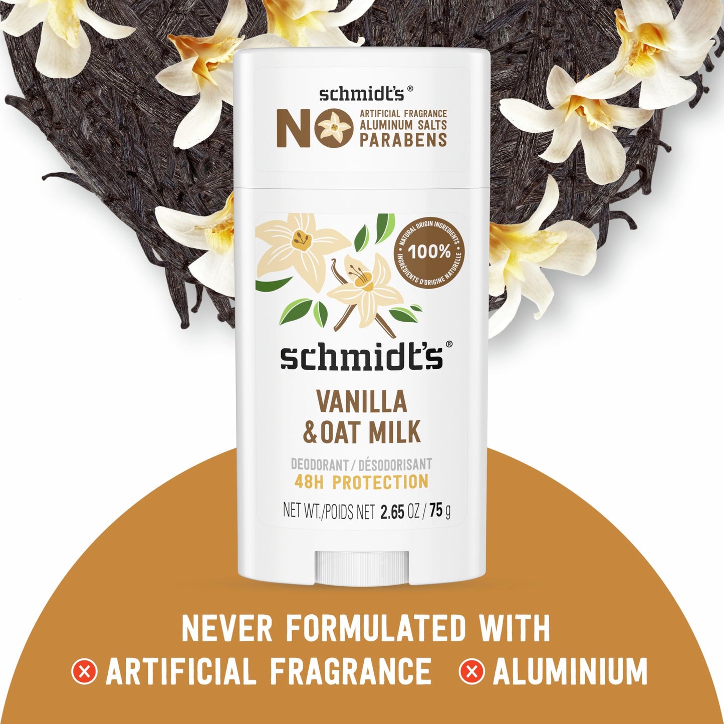 Schmidt's Aluminum-Free Vegan Deodorant Vanilla & Oat Milk with 24 Hour Odor Protection, for Women and Men, Natural Ingredients, Cruelty-Free, 2.65 oz Beauty and Personal Care Schmidt's