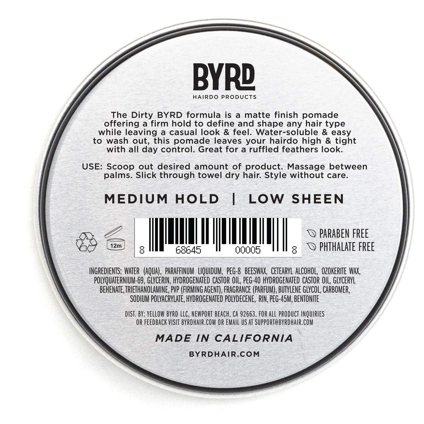 BYRD Hair Matte Pomade - Medium Hold, No Sheen, For All Hair Types, Mineral Oil & Paraben Free, Phthalate & Sulfate Free, Cruelty-Free, Water Based Beauty & Personal Care BYRD Hairdo Products