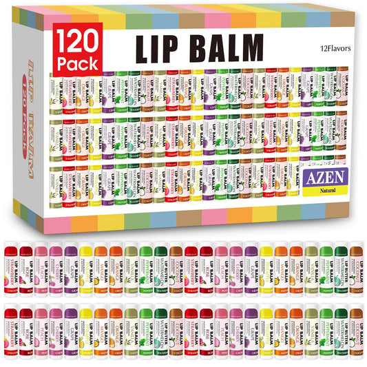 AZEN 120 Pack Lip Balm Bulk, Moisturizing Lip Balms for dry cracked lips, Valentines Gifts Easter Basket Stuffers - 12 Flavors Beauty and Personal Care AZEN Default Title