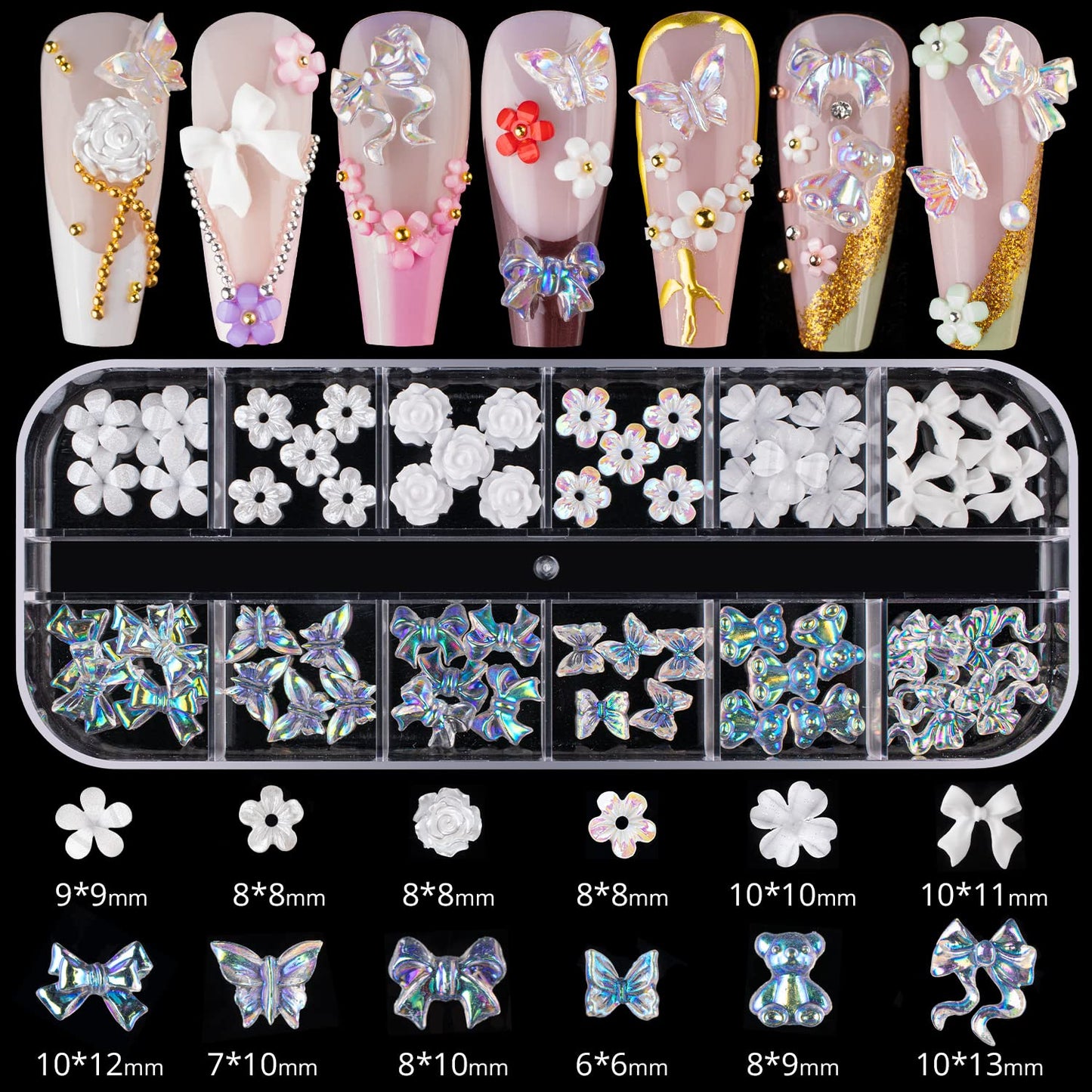 Mixed 3D Nail Art Gem Decoration Accessories Kit #1, Aurora Bear Bow Butterfly Starry AB Rhinestone Charm Jewelry for Deco, Pearl Flower Caviar Bead Beauty & Personal Care BELLEBOOST