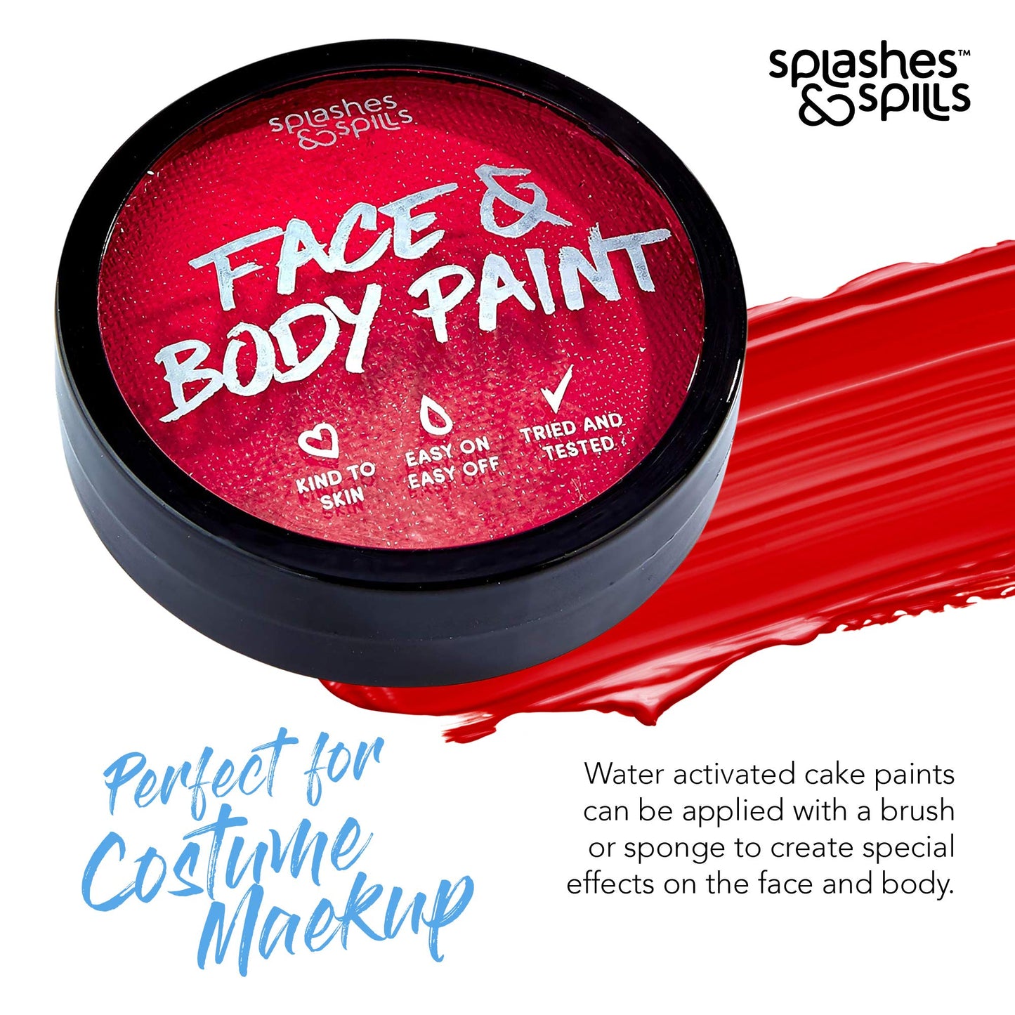 Water Activated SFX Face and Body Paint - Red Face Paint, Special Effects Makeup 18g Cake Tub - Pretend Costume and Dress Up Makeup - Great Beauty & Personal Care splashes & spills
