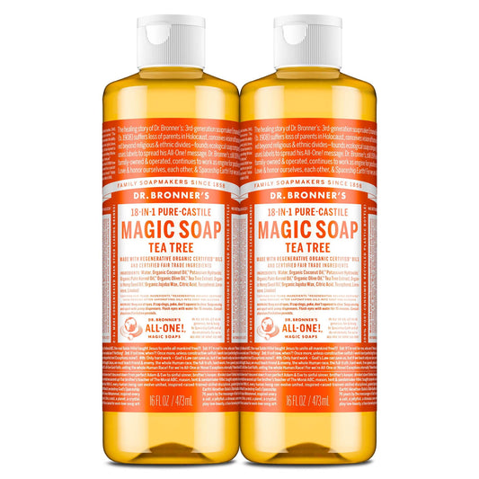 Dr. Bronner's Pure-Castile Magic Soap Liquid (Tea Tree, 16 Ounce, 2-Pack)-Made with Regenerative Organic Certified Oils, 18-in1 Uses: Face, Hair, Hand Beauty & Personal Care Dr. Bronner's