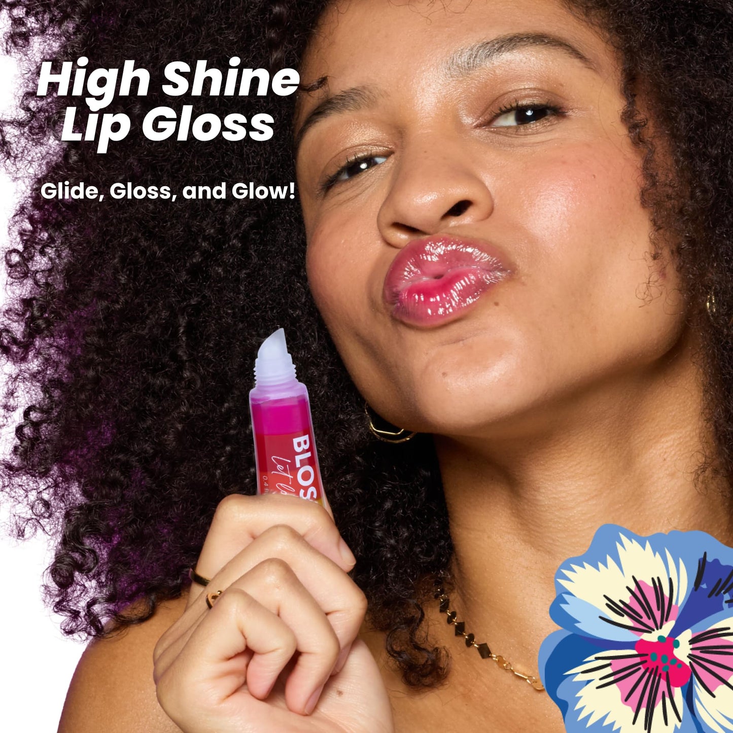 Blossom Lip Gloss Tubes, Strawberry Scented Thick Clear High Shine Moisturizing Flower Lip Gel with Nourishing Jojoba Seed Oil, Infused with Real Beauty & Personal Care Blossom
