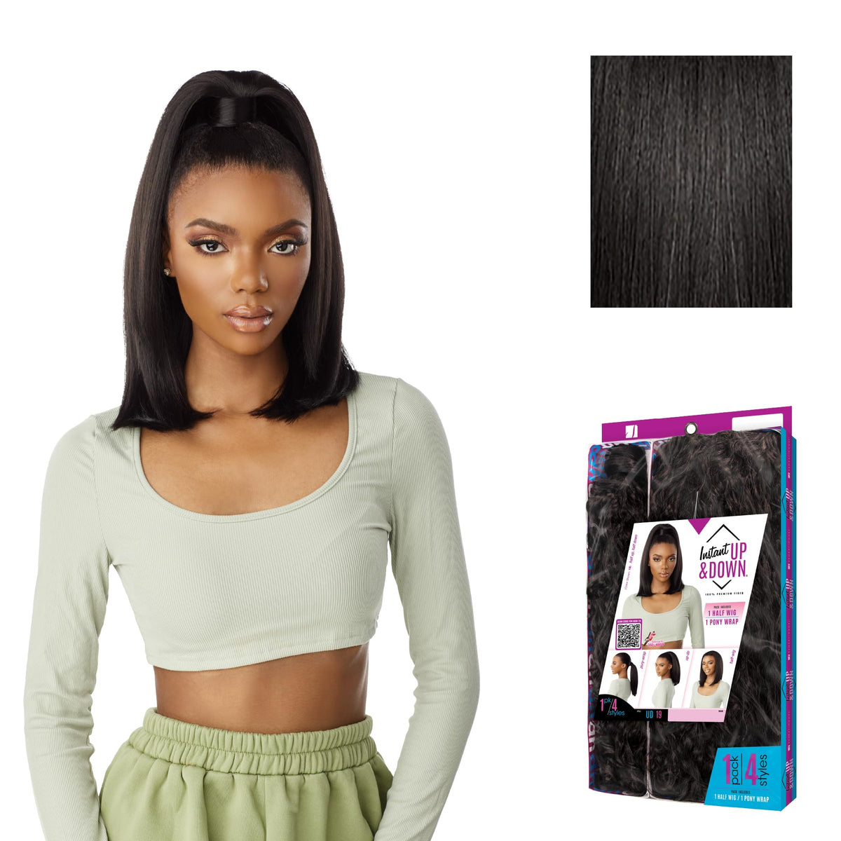Sensationnel Instant Updown Halfwig Pony-Iud 19, 1B OFFBLACK