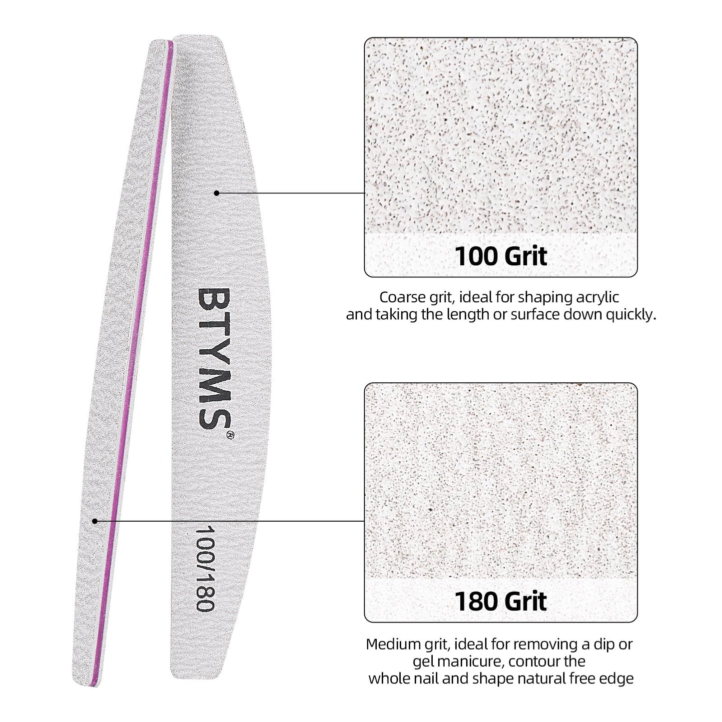 BTYMS 25Pcs 100/180 Grit Nail File and Buffer Professional Double-Sided Emery Boards for Acrylic, Gel & Natural Nails Beauty & Personal Care BTYMS