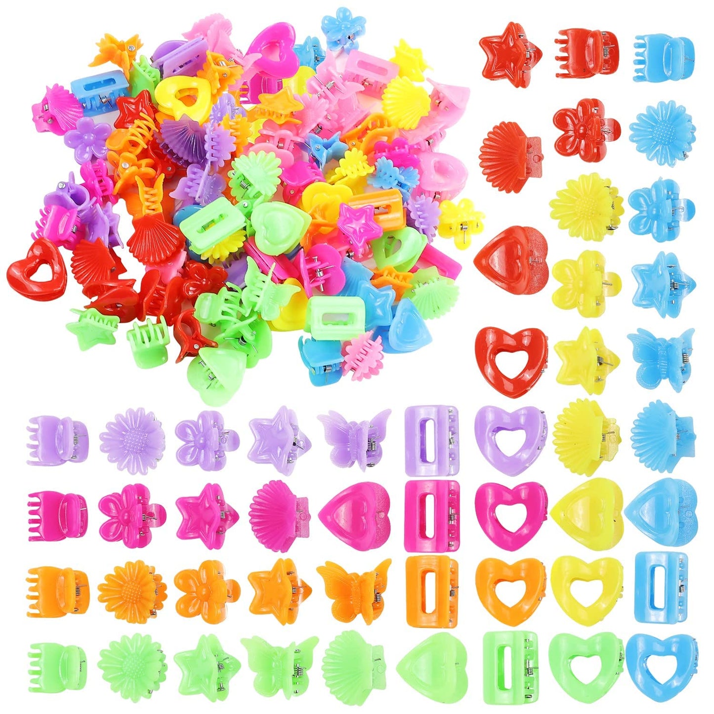 Lawie 90 Pack Small Mini Rainbow Flower Star Heart Butterfly Plastic Hair Claw Clips Jaw Barrettes Grip Clamps Pins Updo Decorative Bun Bangs Braids Beauty & Personal Care Lawie