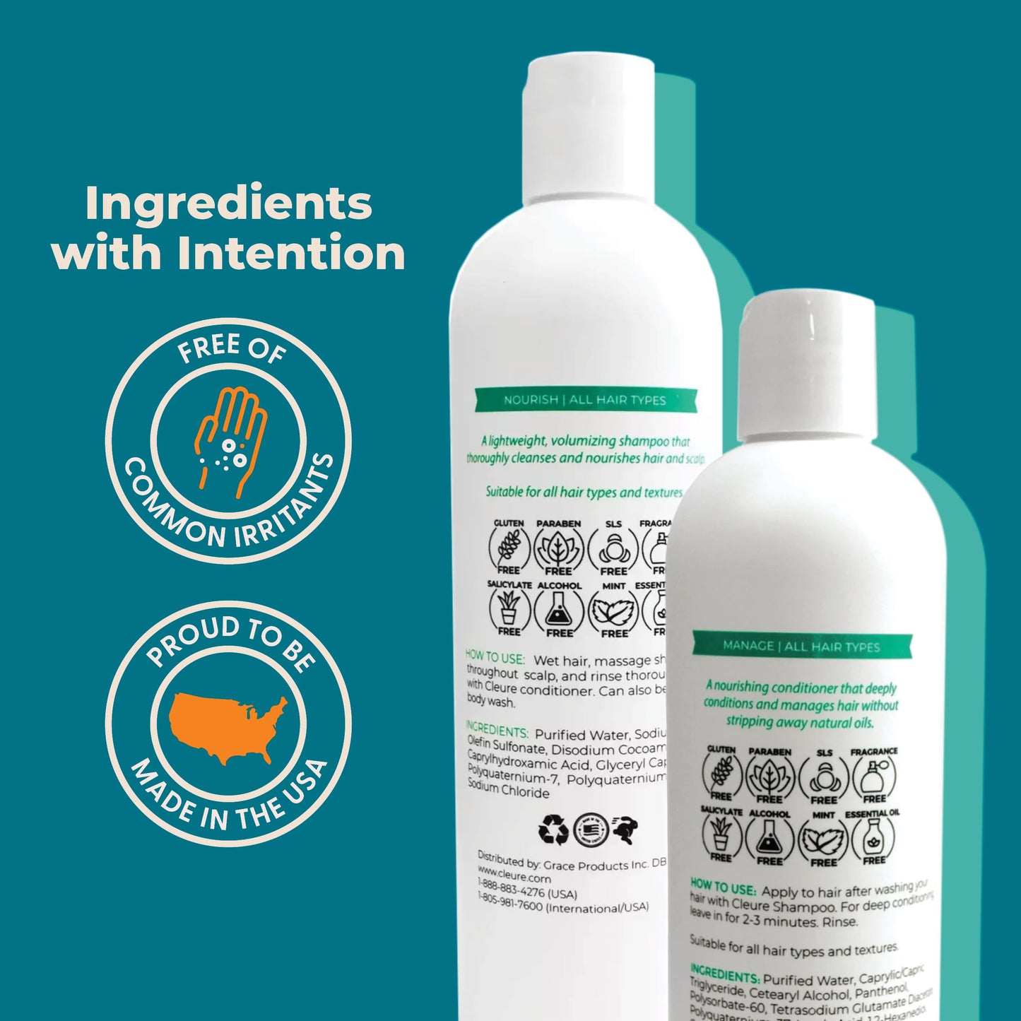 Cleure Shampoo and Conditioner Set Sulfate Free, Fragrance Free for Sensitive Skin - Volumizing Shampoo & Hydrating Conditioner (12 Oz each, Pack Beauty & Personal Care Cleure