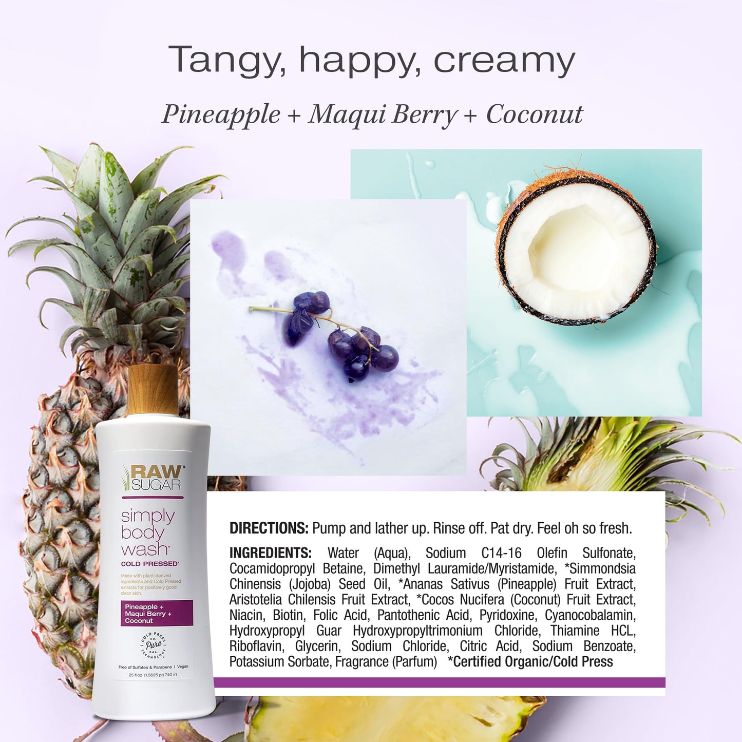 RAW SUGAR Simply Body Wash, (25 Fl Oz, Pack of 1) Bath Soap, Formulated without Sulfates & Parabens (Pineapple + Maqui Berry + Coconut) Beauty & Personal Care RAW SUGAR